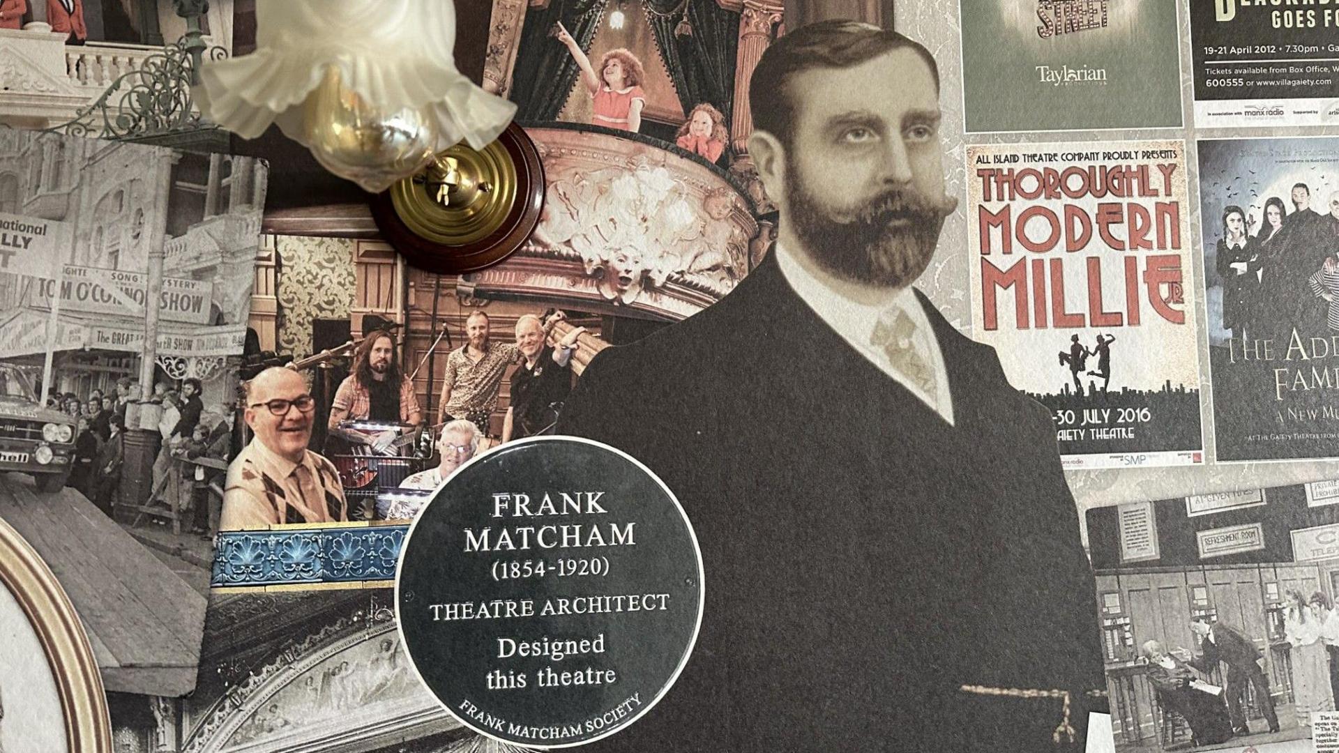 A section of the mural featuring a photo of Frank Matcham.