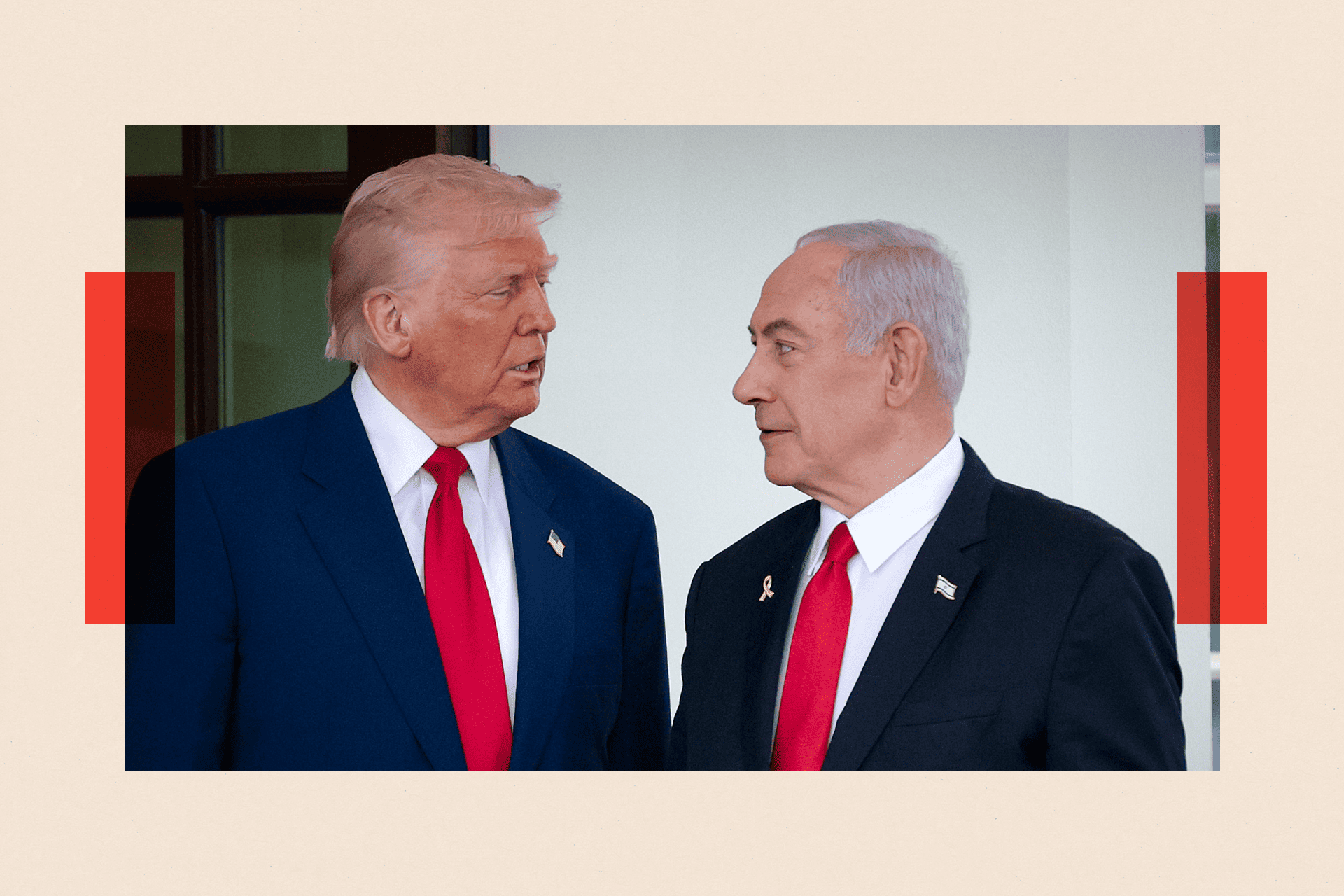 Donald Trump greets Benjamin Netanyahu as he arrives at the White House on 7 April 2025 in Washington DC