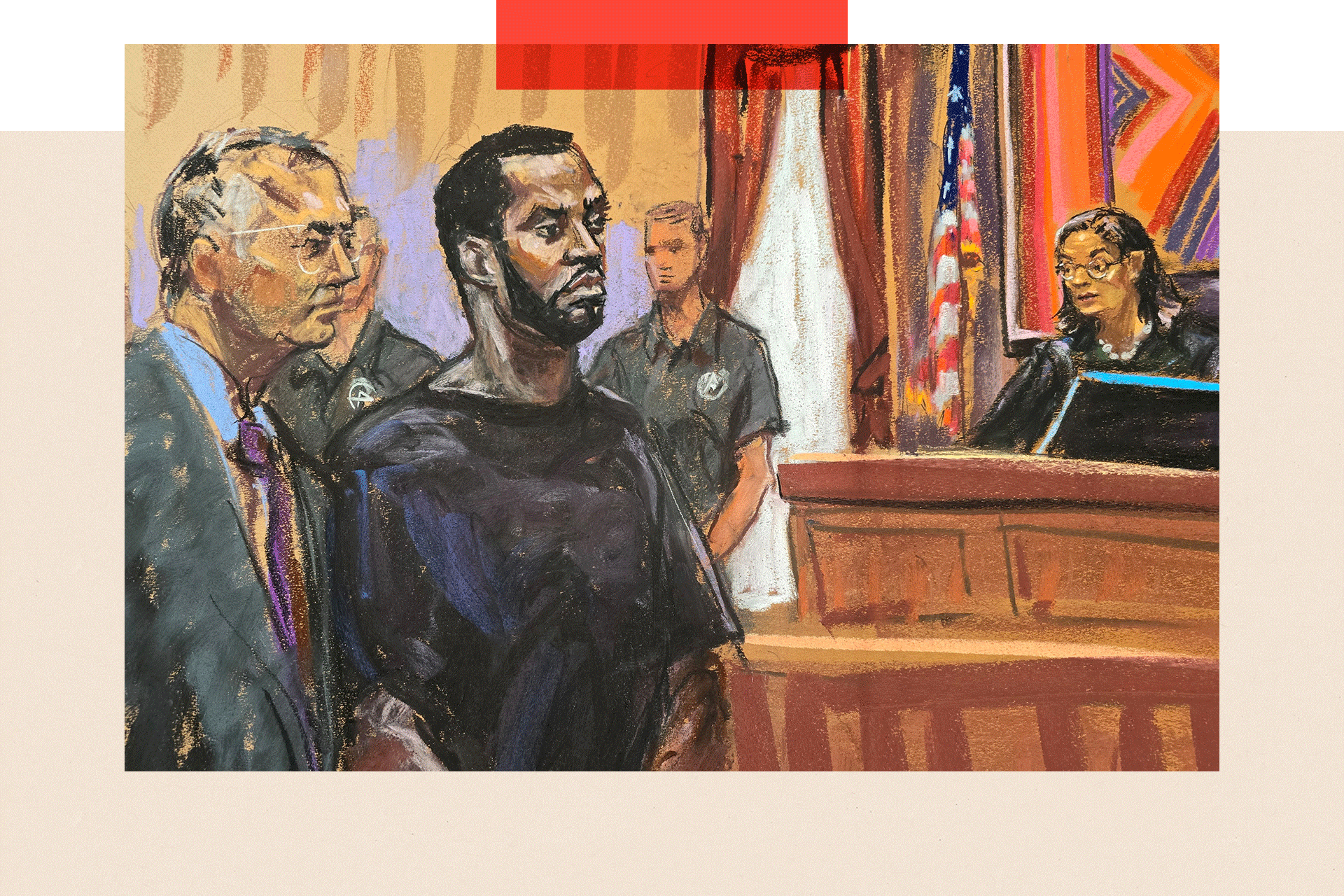 Sean "Diddy" Combs and his defense lawyer Marc Agnifilo in this courtroom sketch
