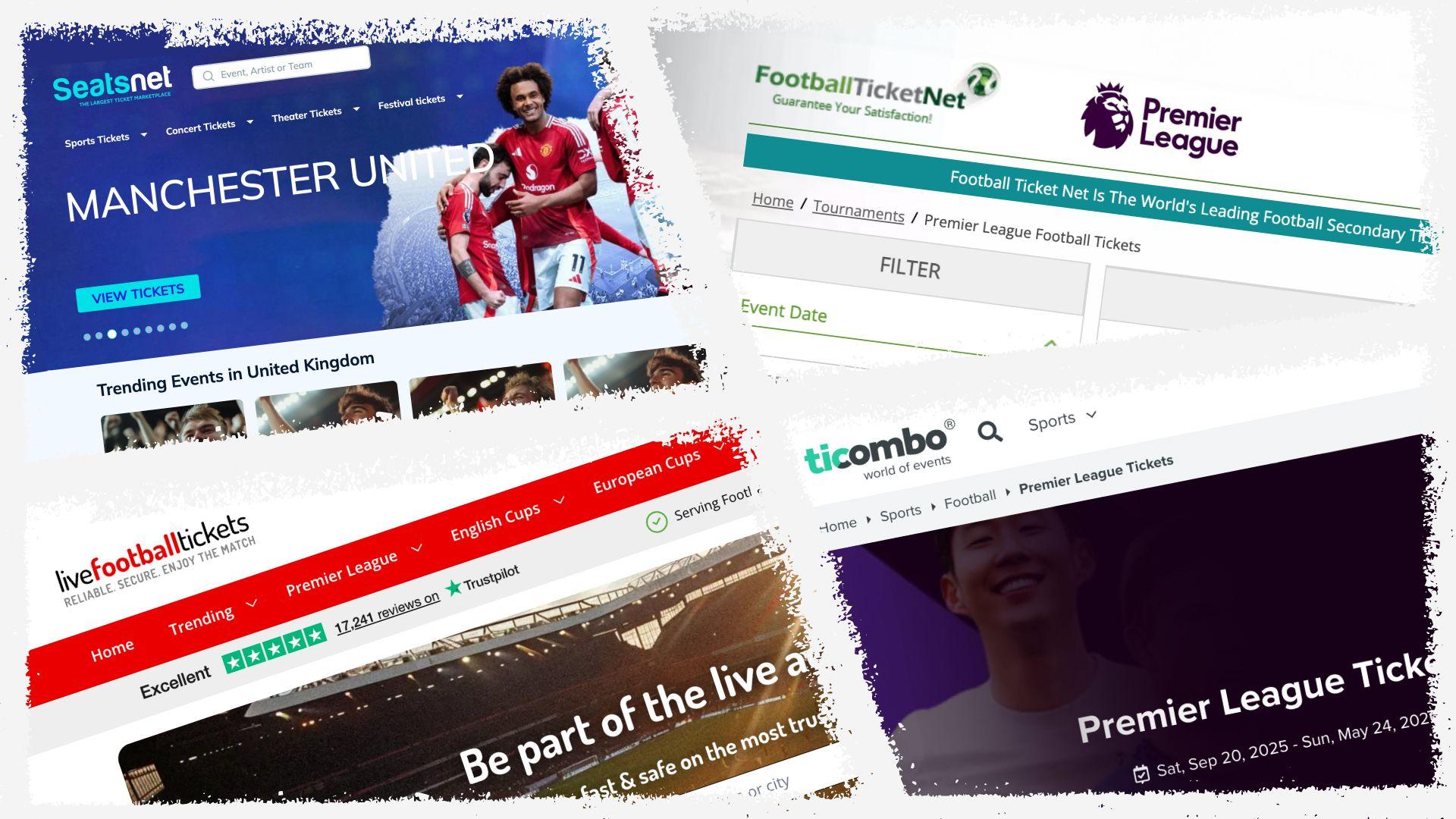 A collage of four websites advertising Premier League tickets.