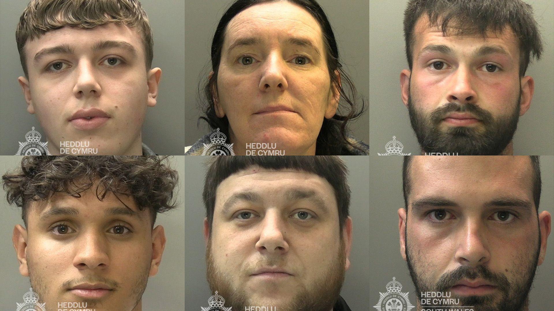 (O'r chwith i'r dde o'r top) Malaki McQuade, Gemma Virgin, Callum O'Sullivan, Liam Black, Lee-Martin McQuade, Connor O'Sullivan.