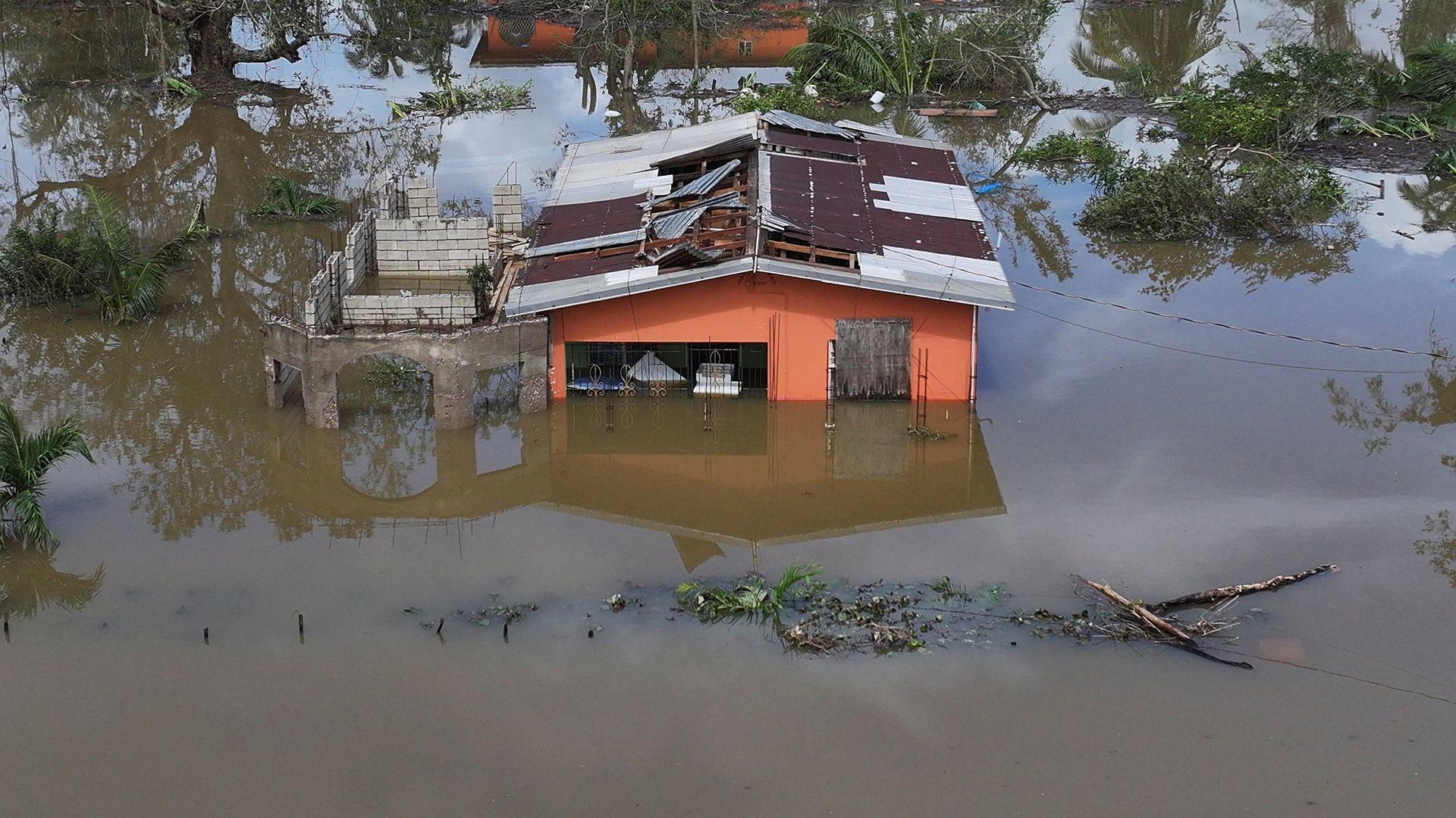 Drone view of flooding after Hurricane Melissa made landfall in St Elizabeth, Jamaica