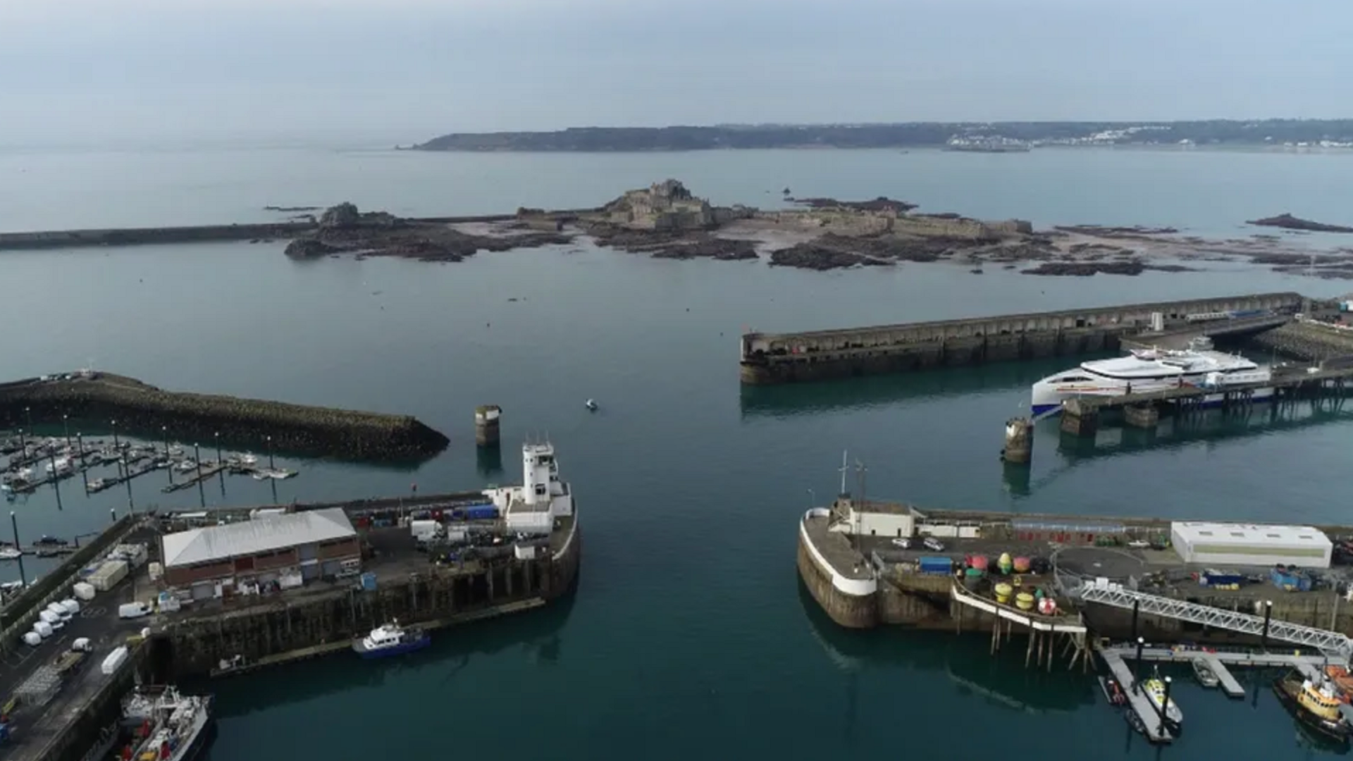 Aerial view of Jersey harbour in St Helier