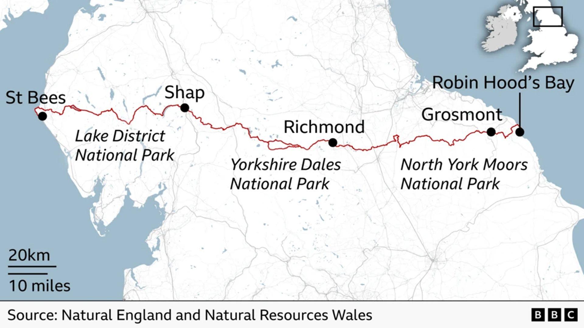 a map of the coast-to-coast walk.