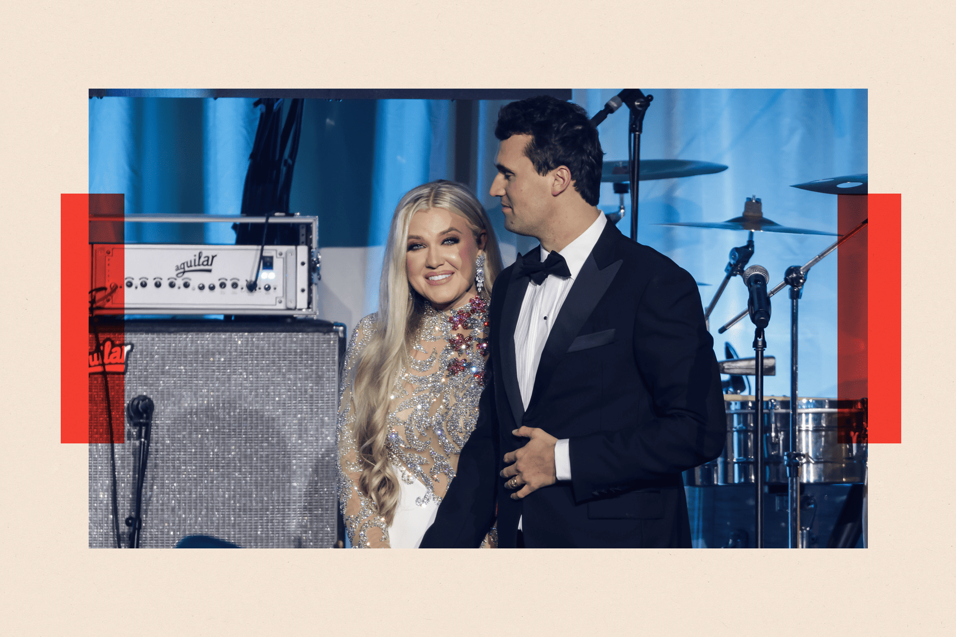 Charlie Kirk and and his wife Erika Lane Frantzve  on stage 
