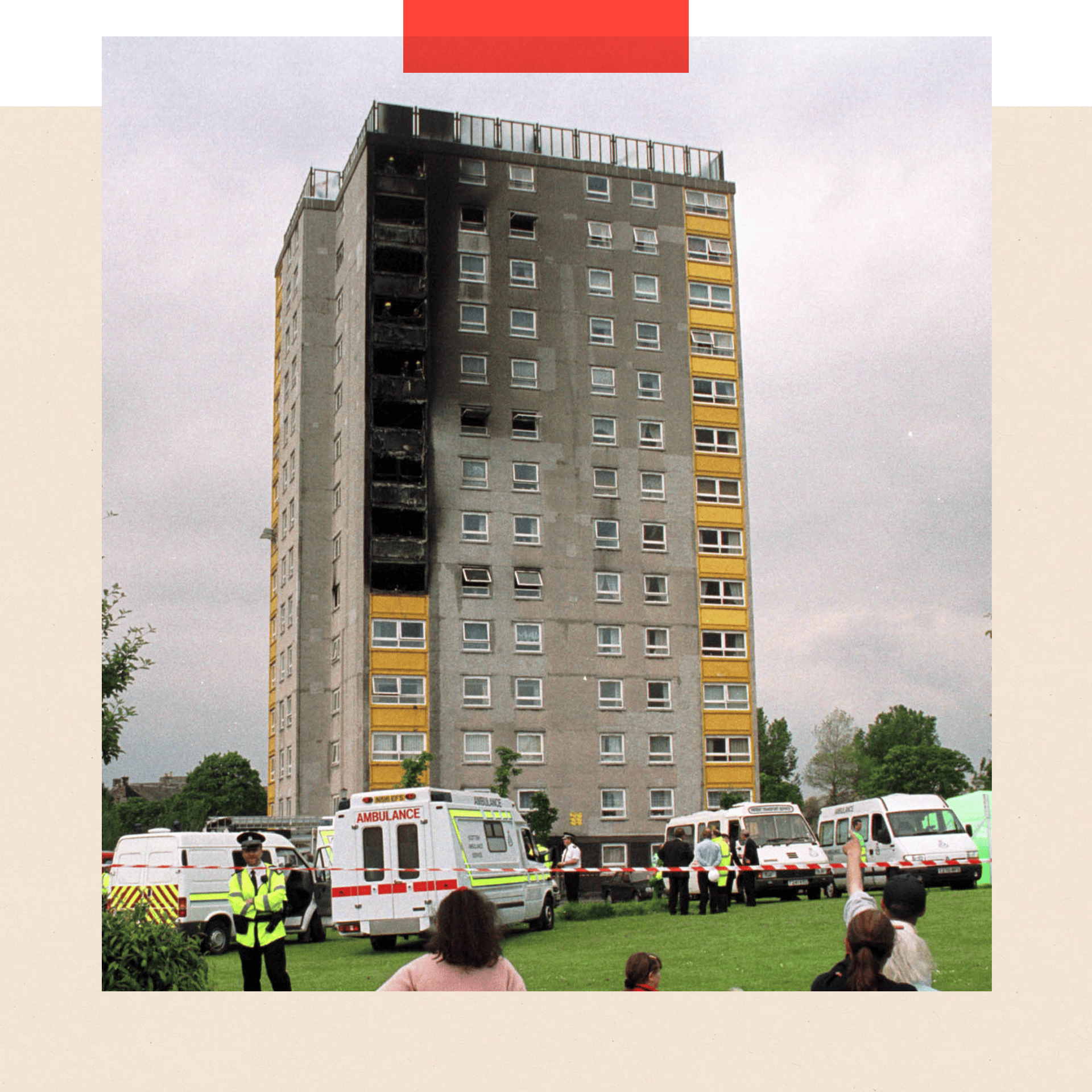 The aftermath of the fire at Garnock Court, Ayrshire