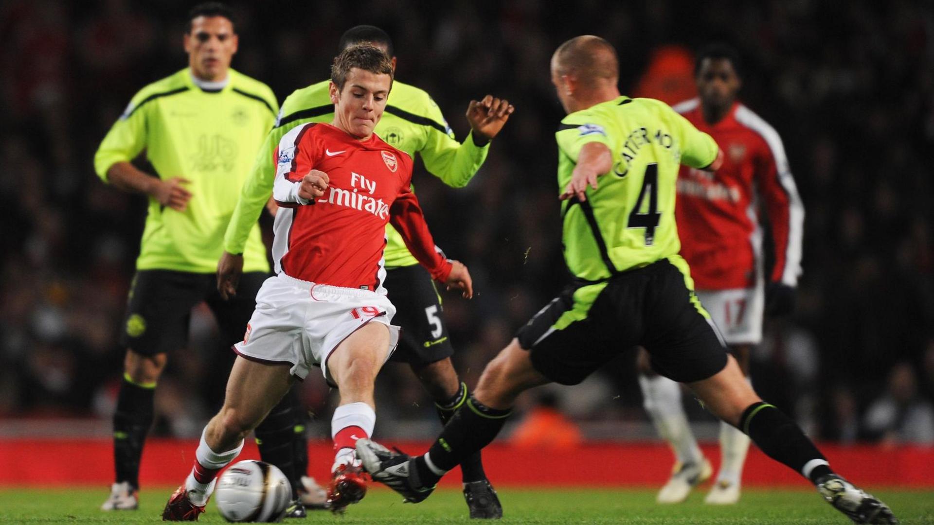 Jack Wilshere playing for Arsenal against Wigan Athletic in the Carling Cup