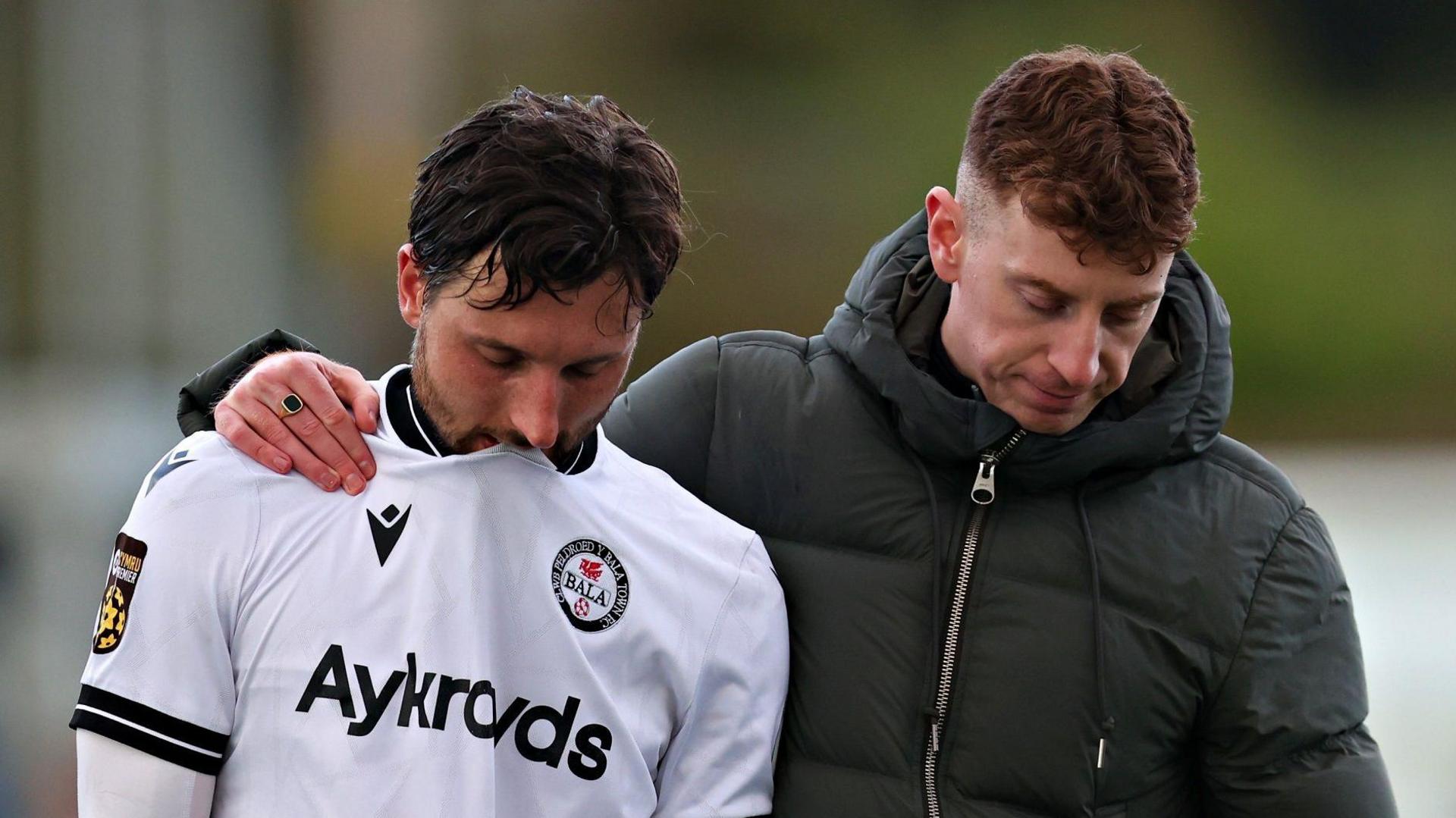 Bala's Jacob Tarasenko is consoled following Bala's relegation 