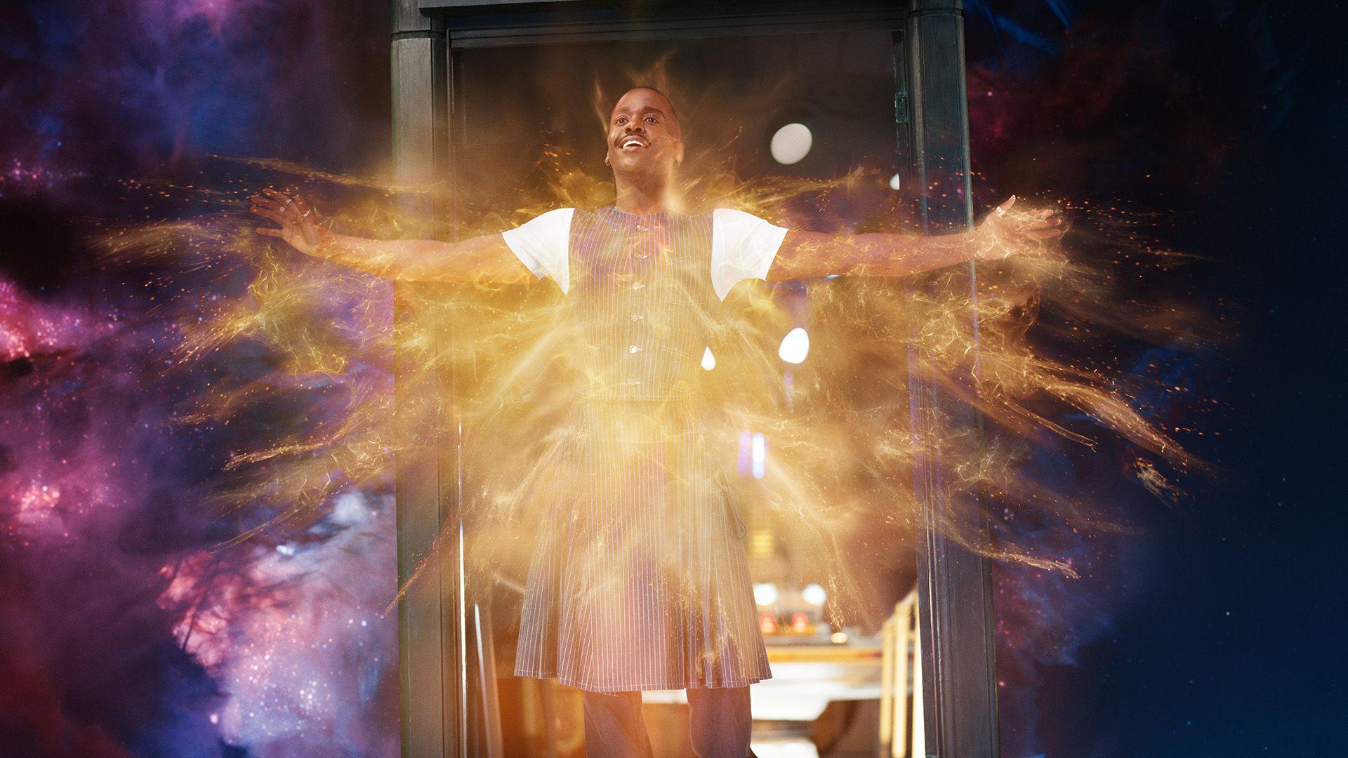 Ncuti Gatwa regenerating as the Doctor