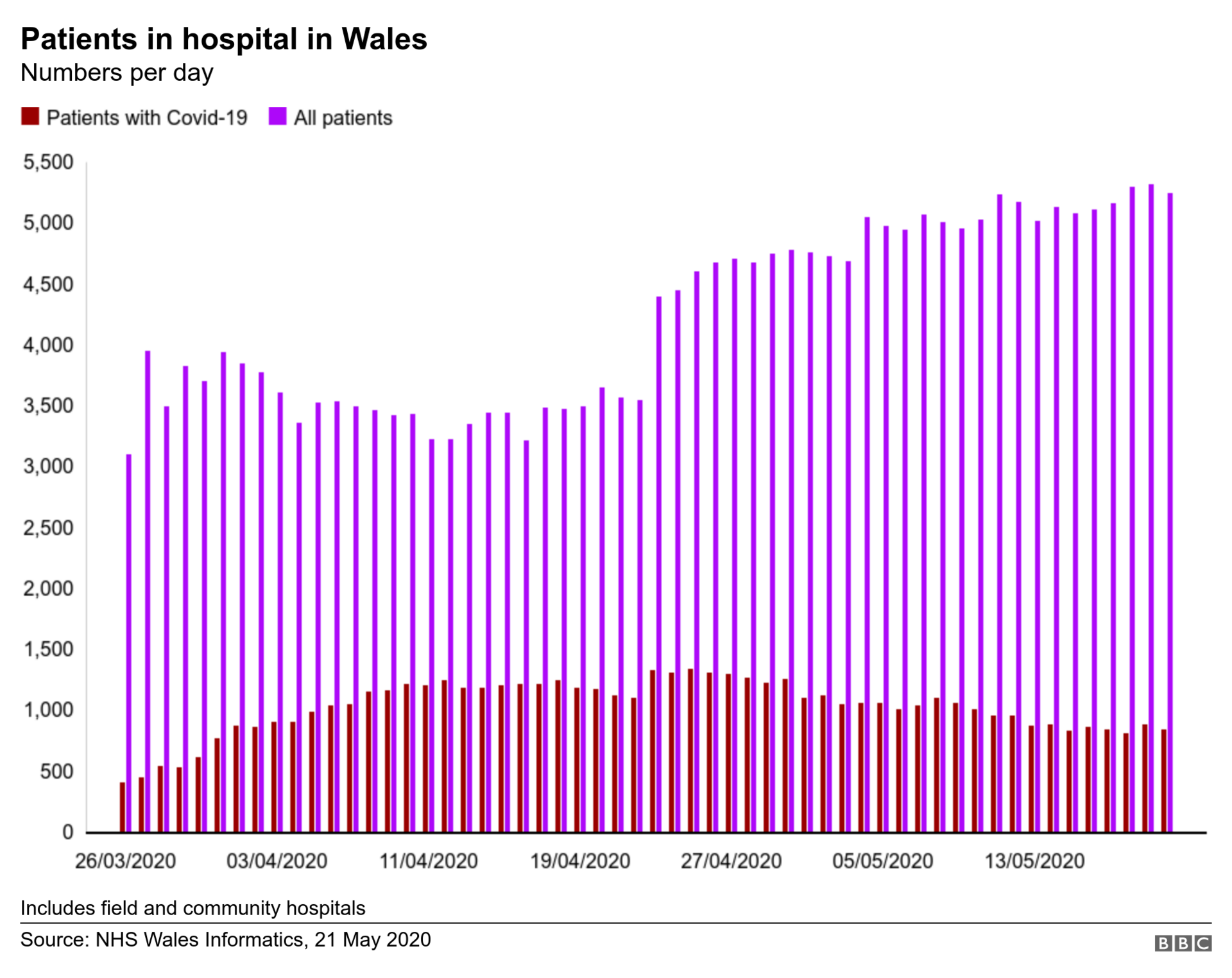 Graph showing the number of patients in hospital