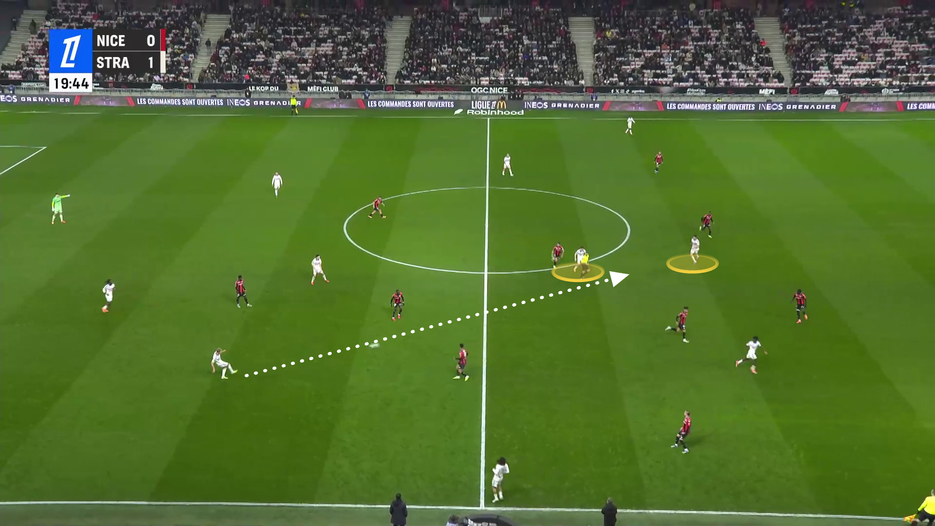 Graphic showing that by moving the ball to one side quickly, Rosenior's sides look to then find players centrally with diagonal passes