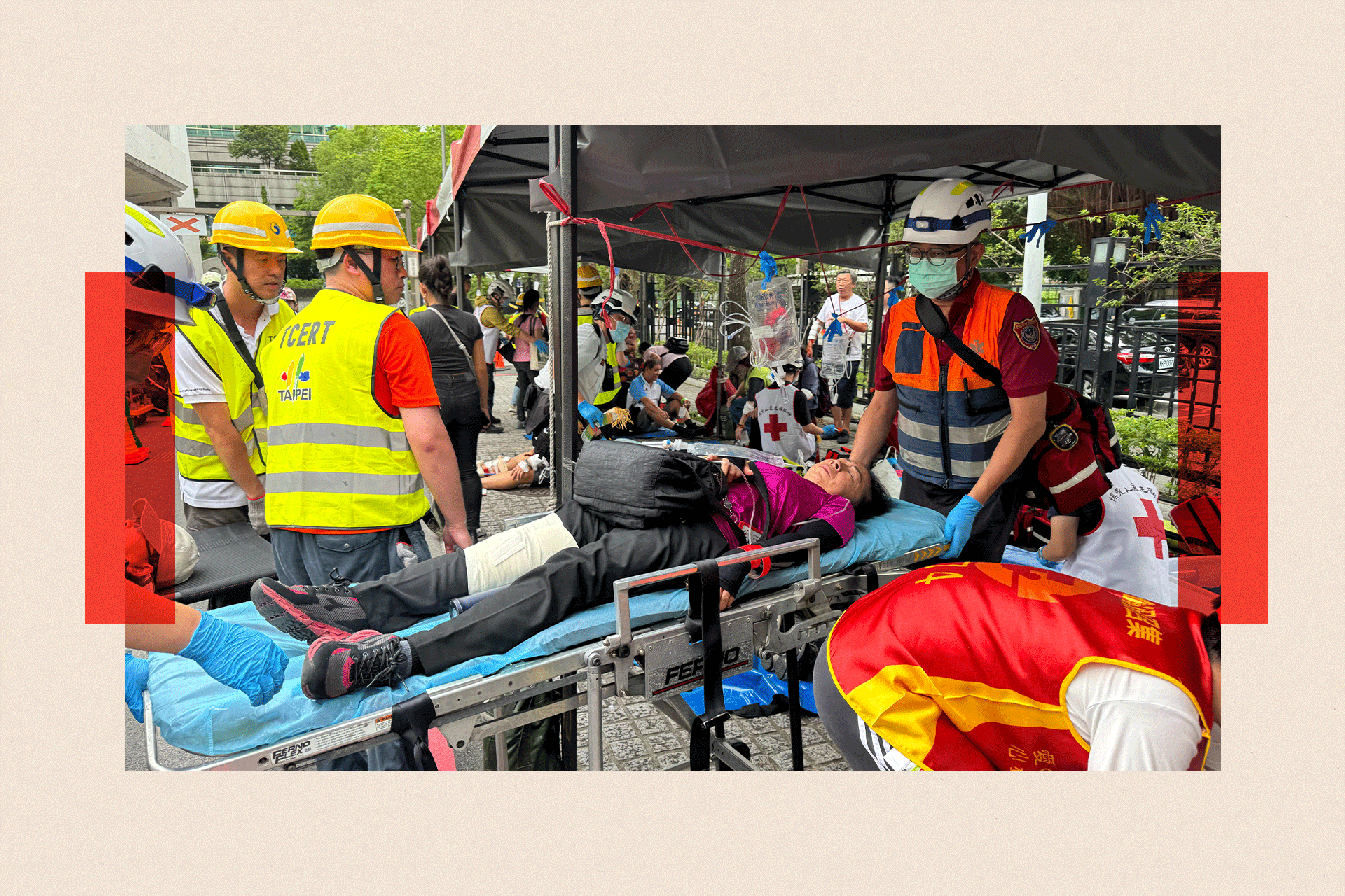 A person laying on a stretcher as part of the drills 