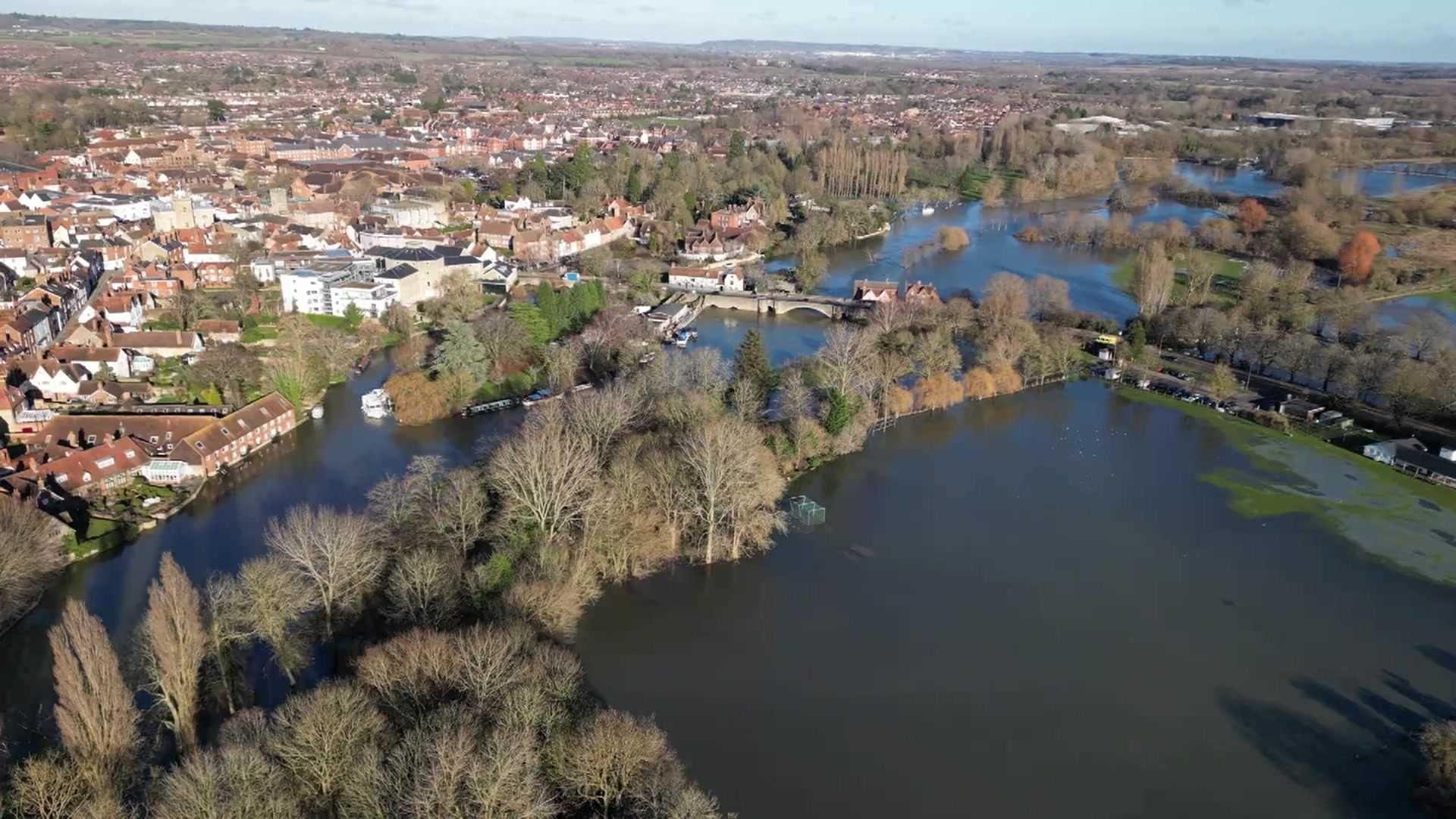 Aerial view of Berkshire flooded.