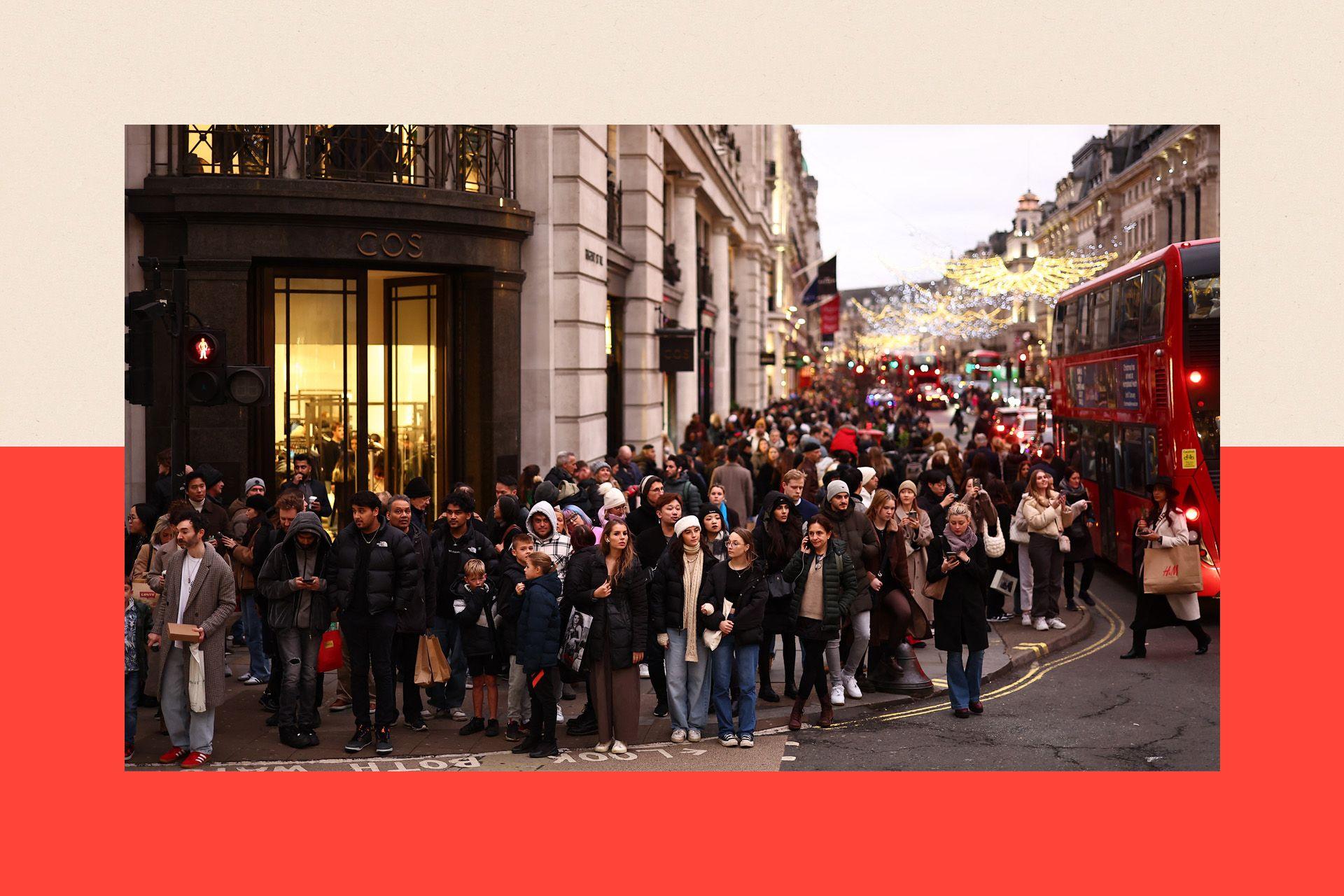 Christmas lights and shoppers in London 