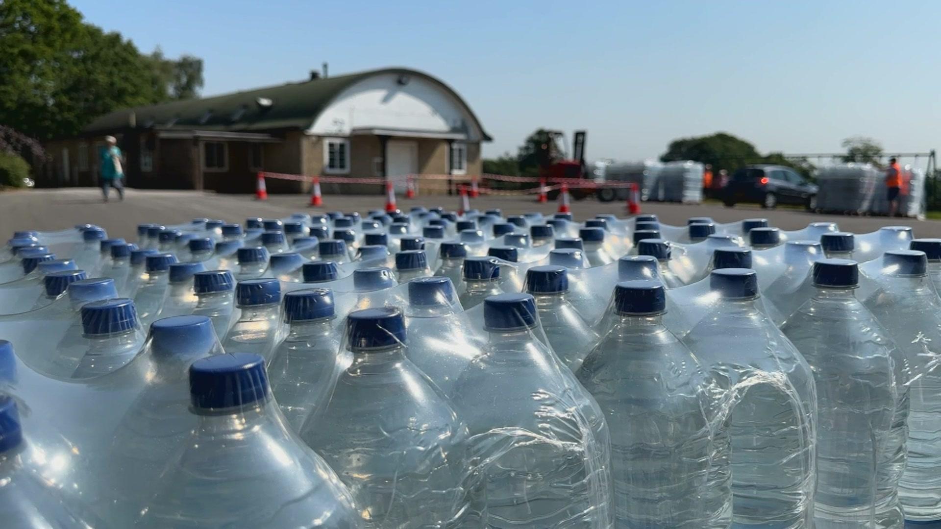 Wrapped water bottles at a bottled water station