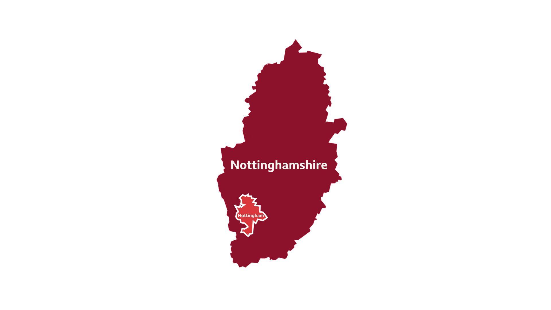 A map of one option to reorganise Nottinghamshire councils