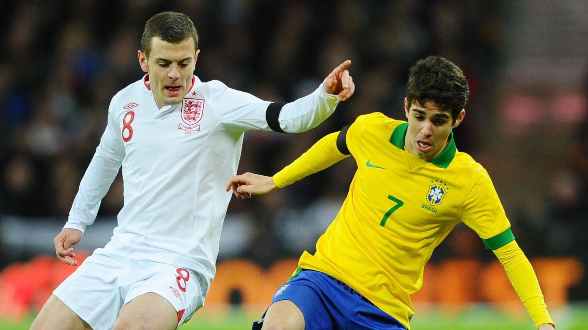 Jack Wilshere in action for England against Brazil