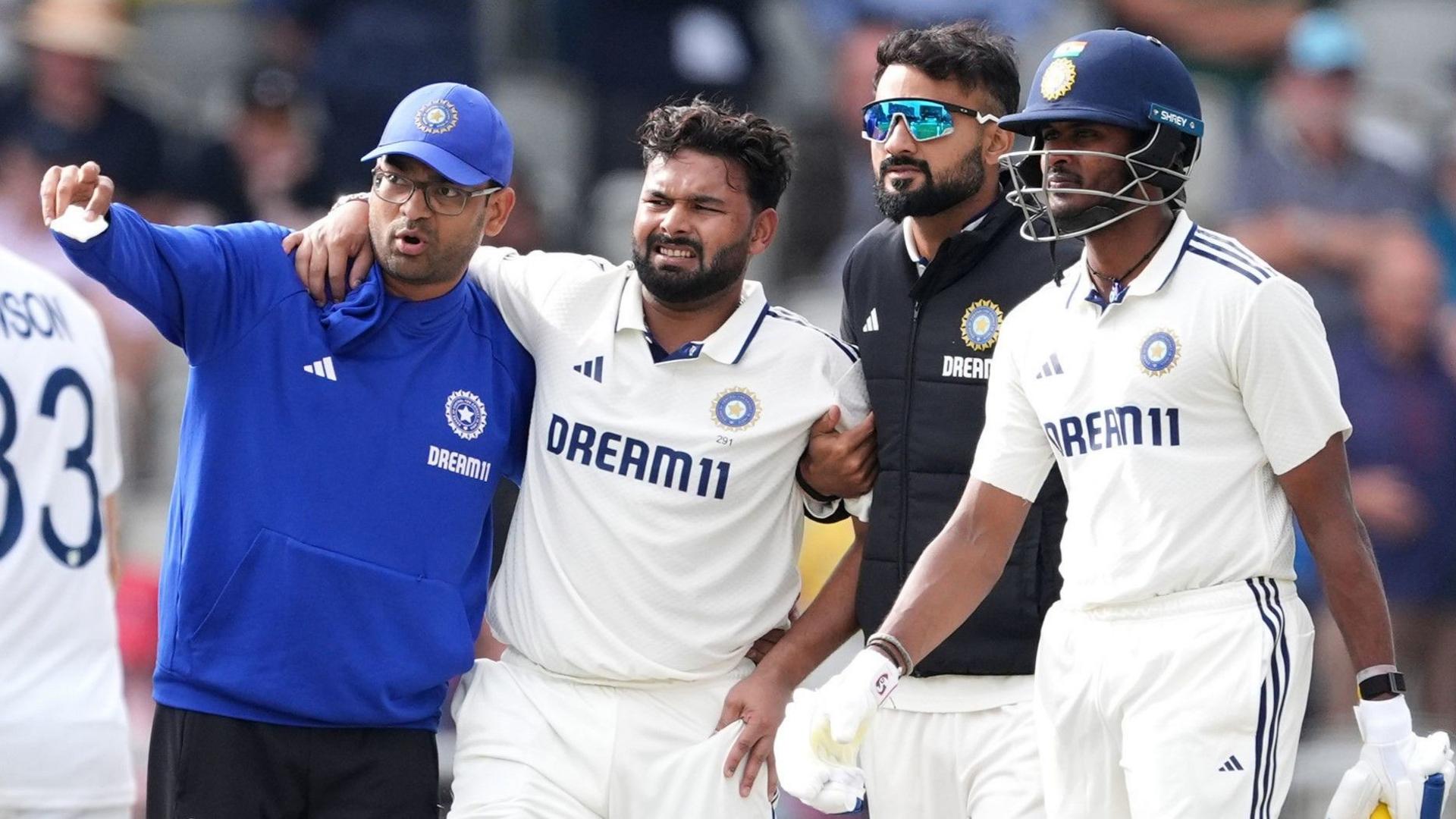 Rishabh Pant is helped off the field with injury