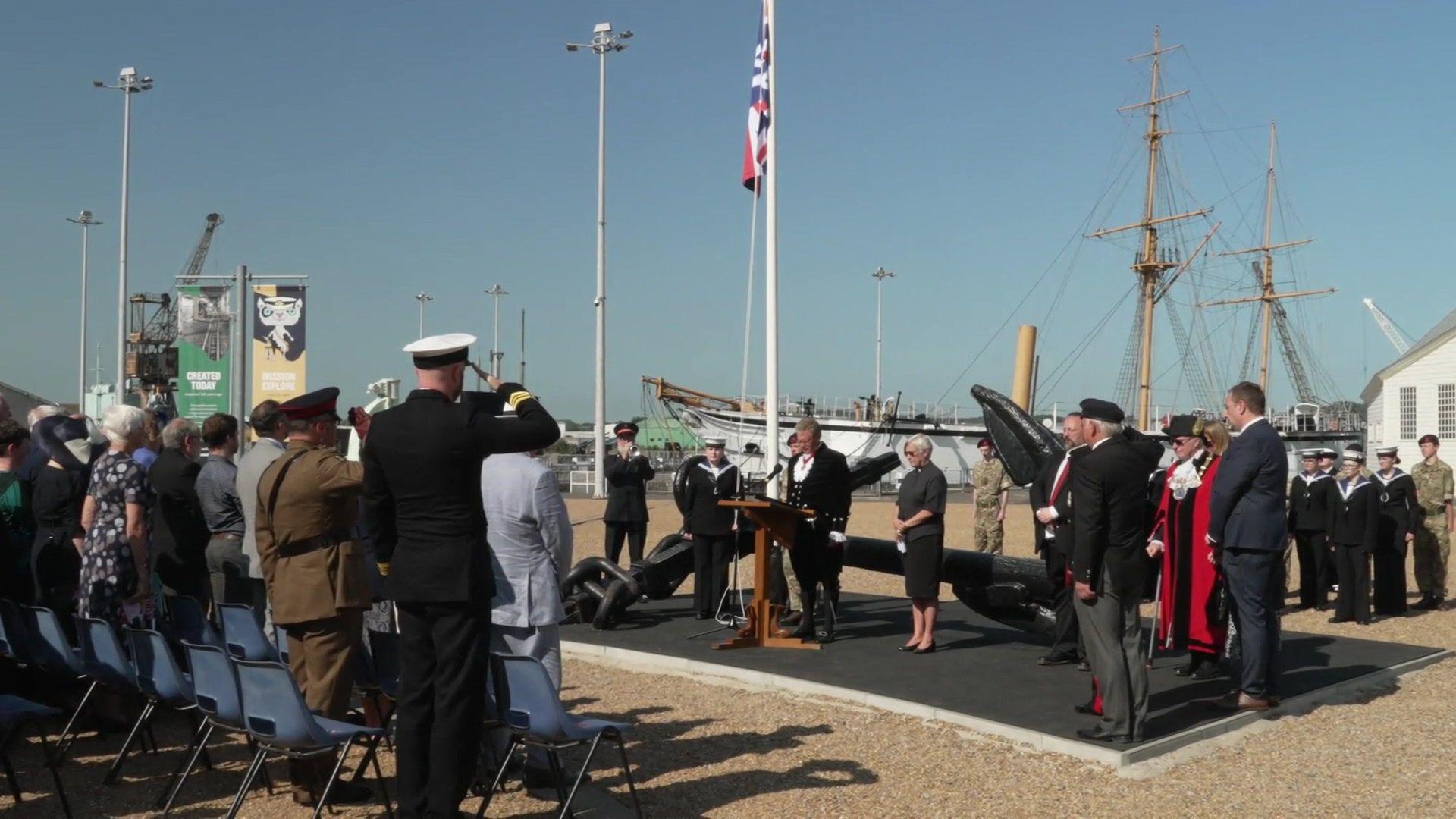 Veterans, military personnel and residents attended the VJ Day commemoration at the Historic Chatham Dockyards in Kent.