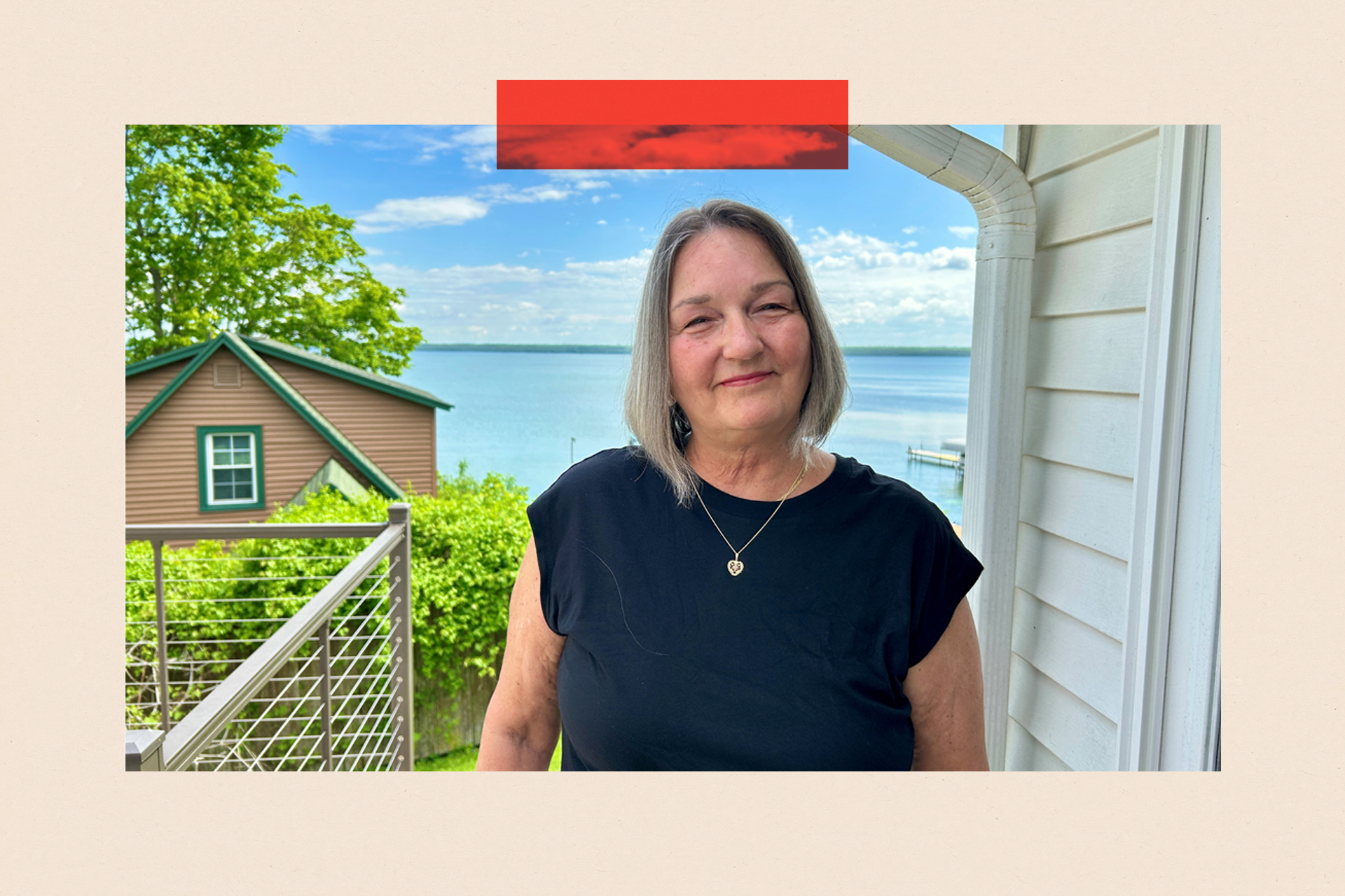 Ellen Campbell on the porch of her home overlooking Seneca Lake
