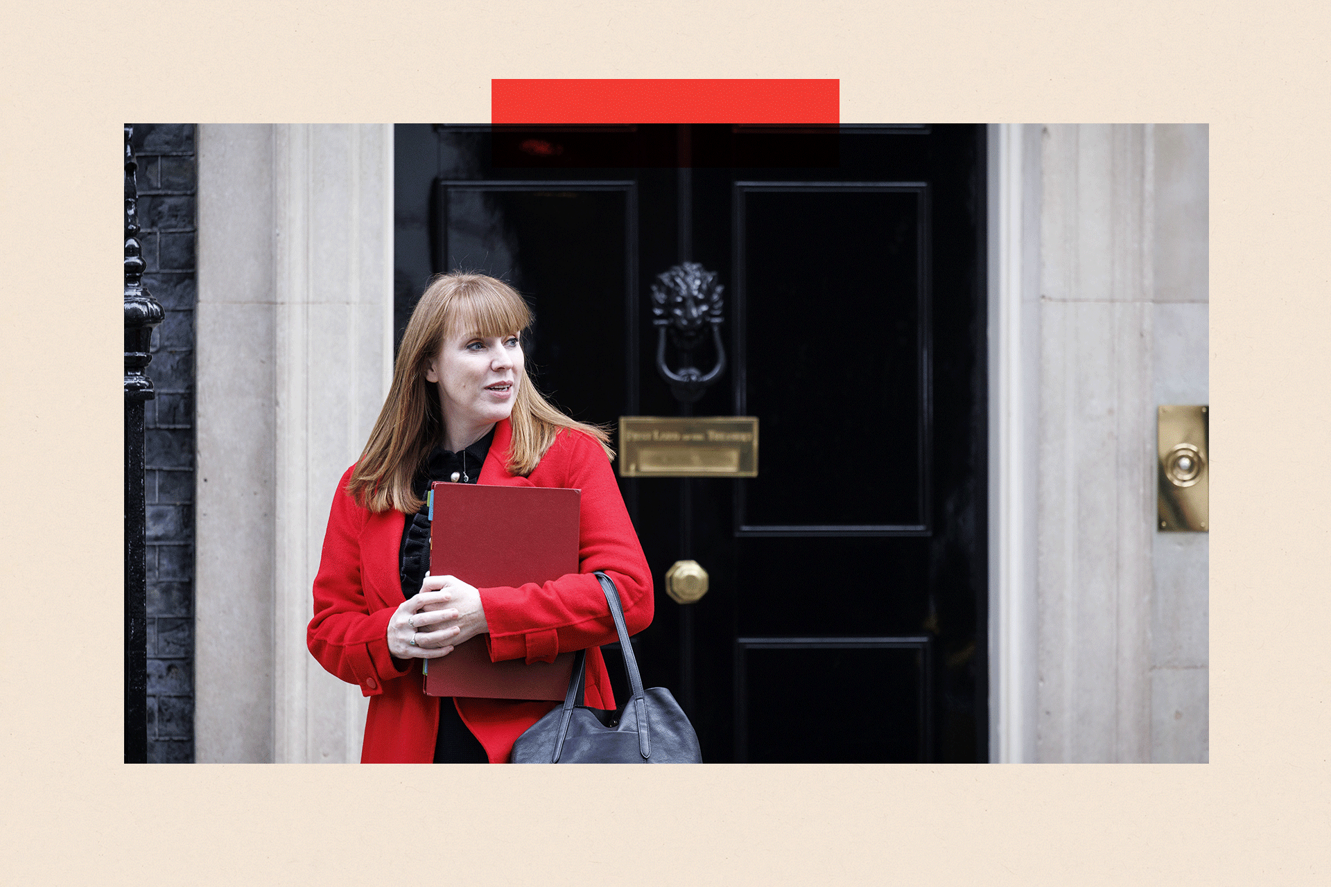 Angela Rayner holds a red folder as she leaves 10 Downing St