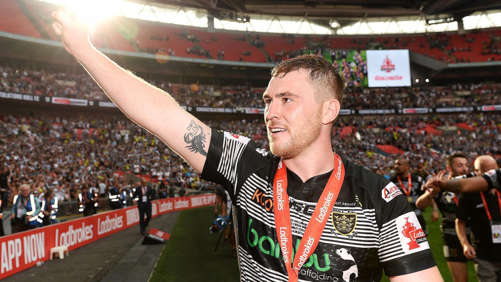 Scott Taylor walks around Wembley saluting the Hull FC fans after their 2017 Challenge Cup final win over Wigan