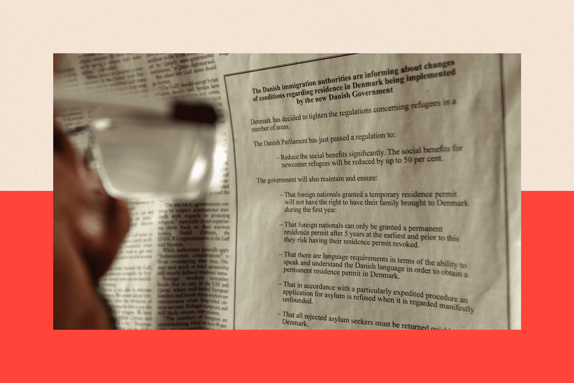 A Lebanese man looks at an advertisement published in the "Daily Star" Lebanese daily newspaper in English by the Danish Ministry of Immigration and Integration to warn would-be migrants about new and tighter restrictions on those seeking asylum in the country