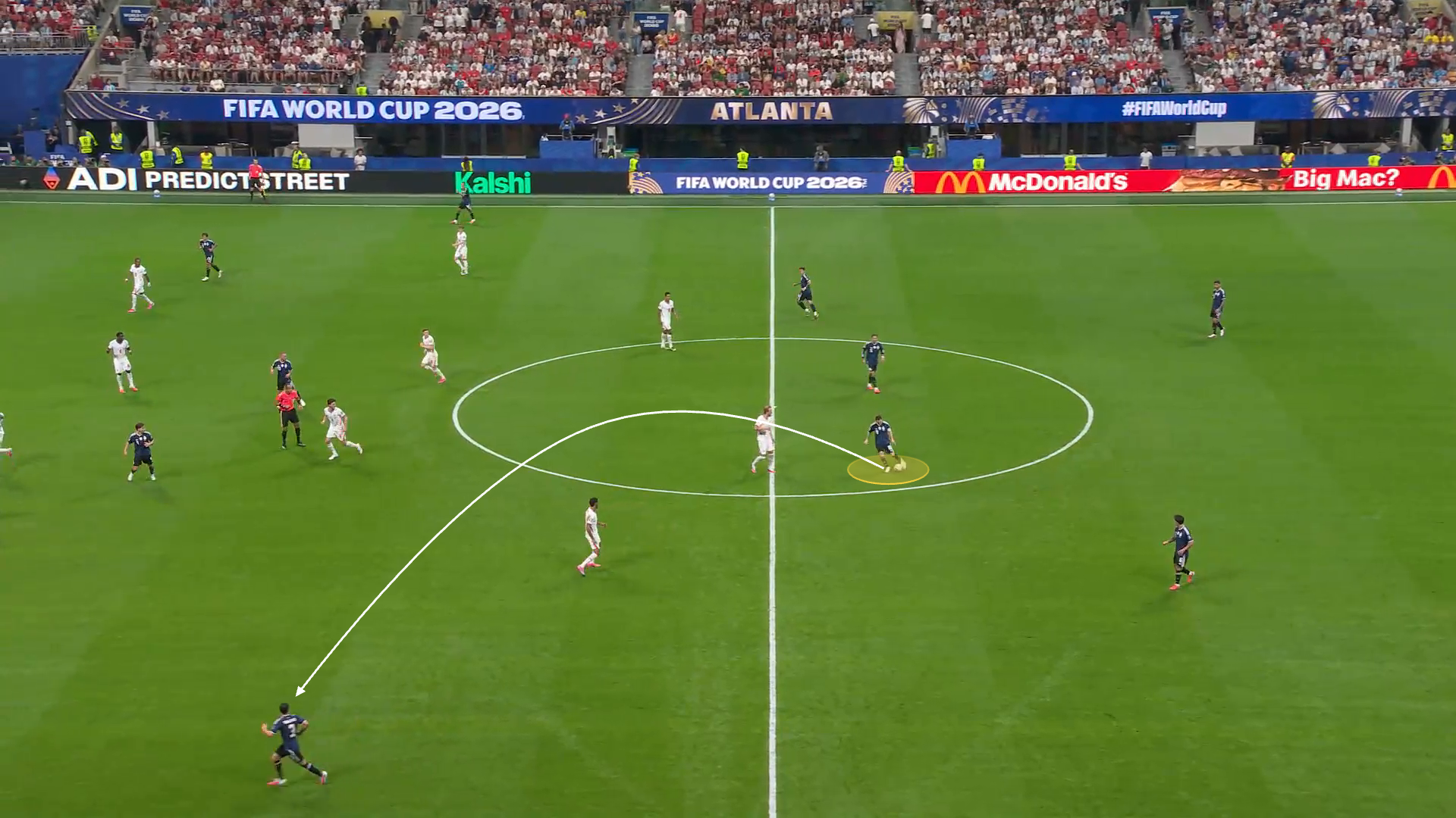 Screengrab from Argentina vs England showing Lionel Messi's role in build-up play
