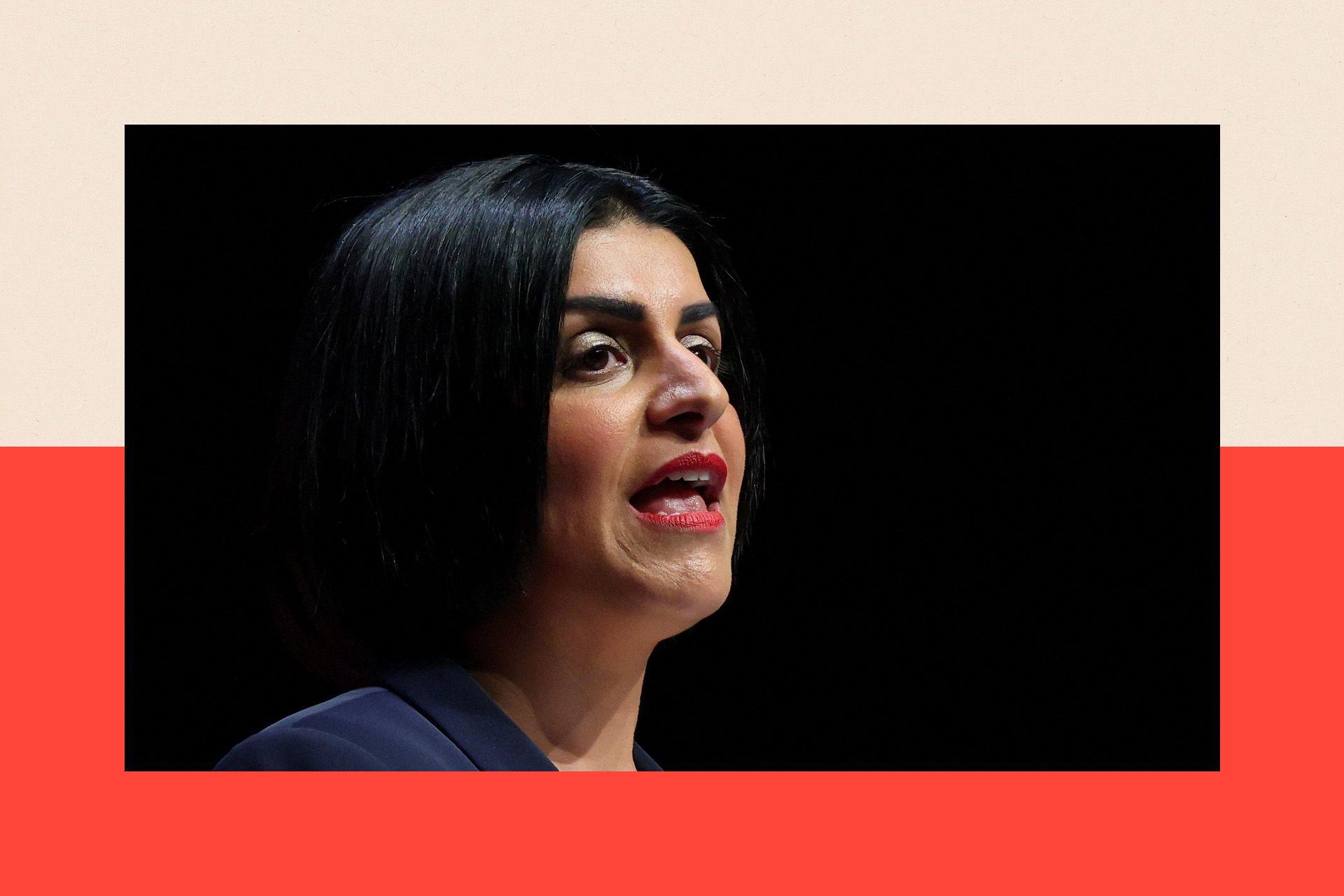 British Home Secretary Shabana Mahmood speaks on stage