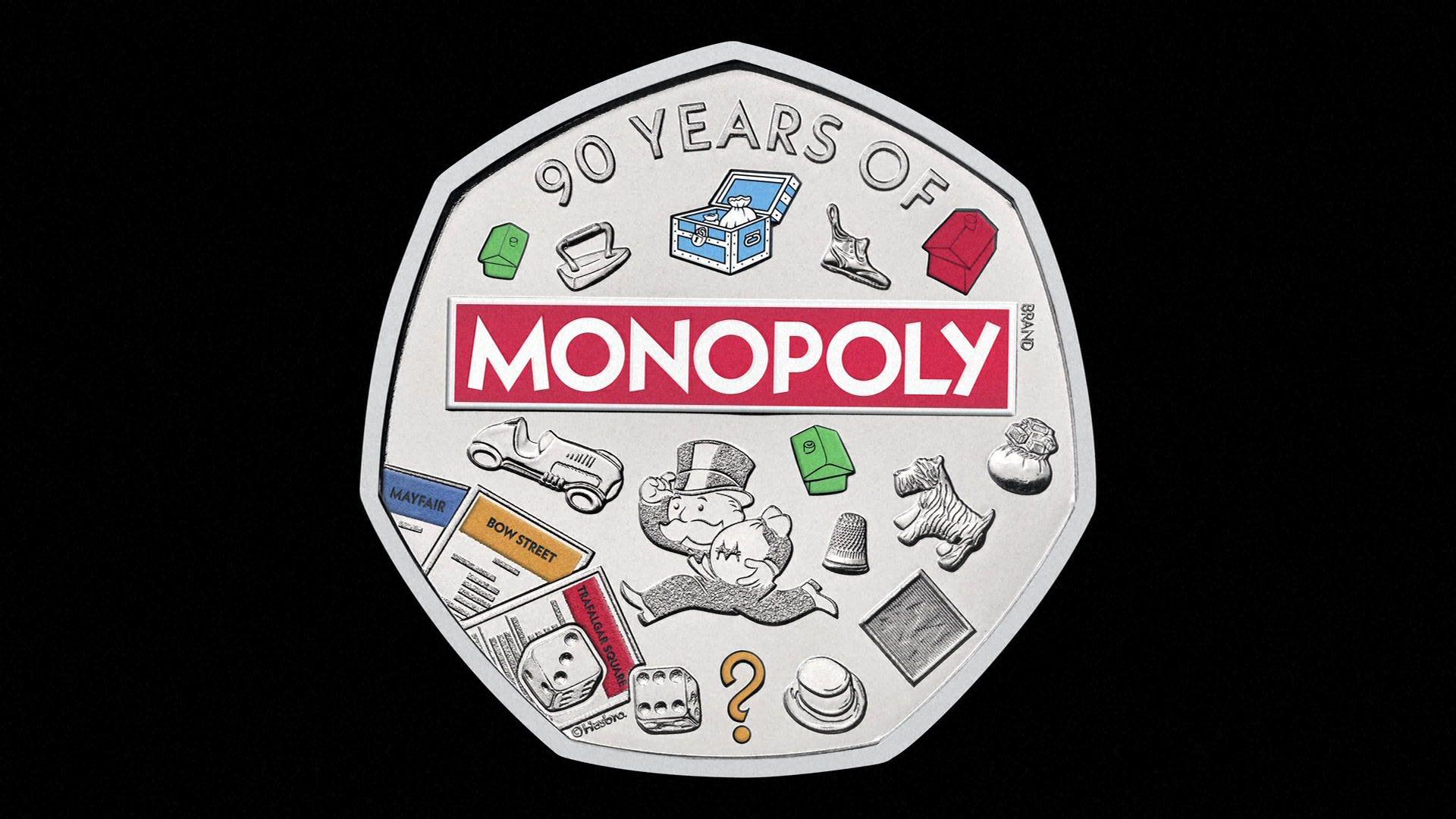 A close up image showing the Monopoly 50 pence piece