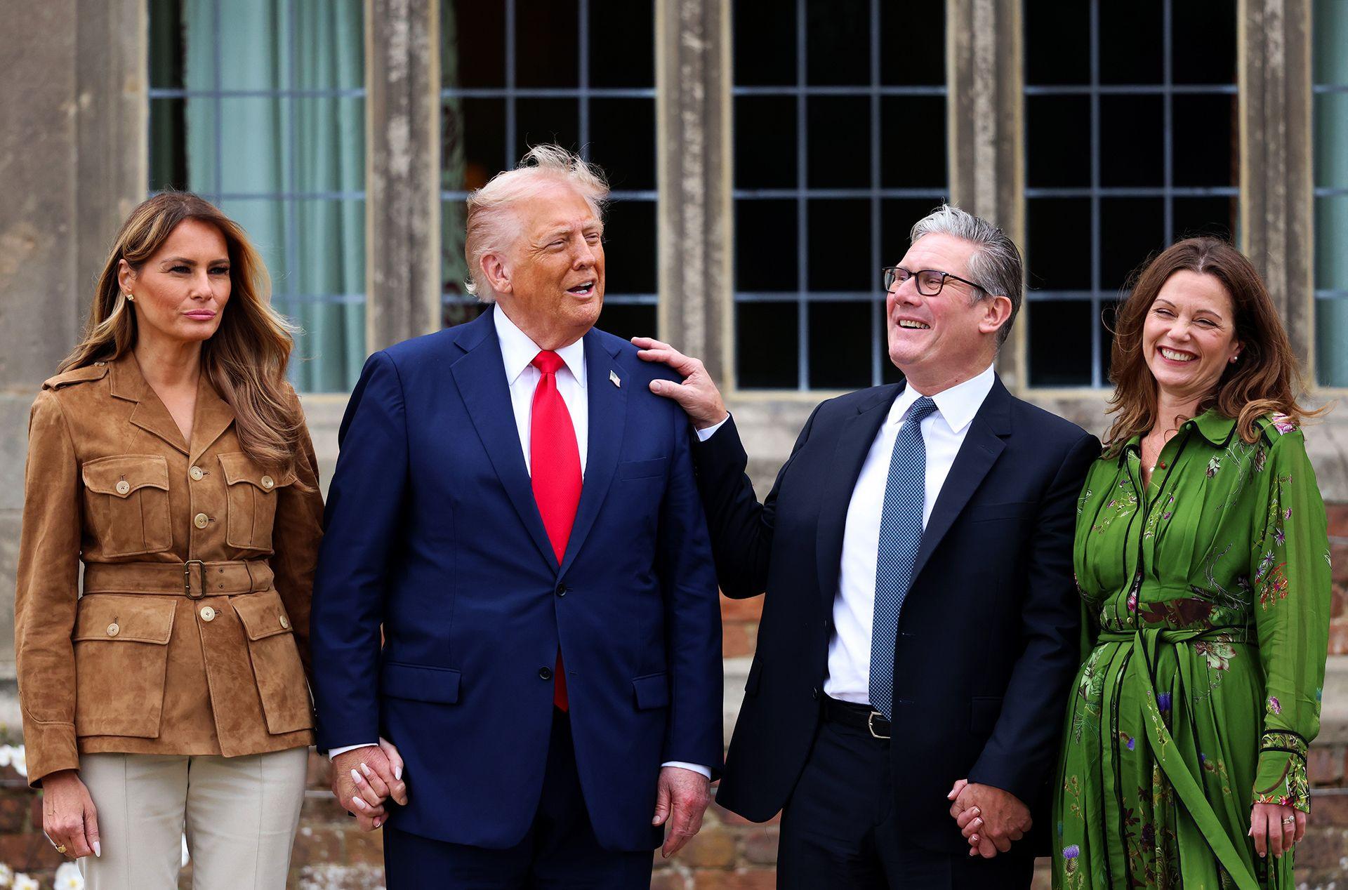 US First Lady Melania Trump, US President Donald Trump, Keir Starmer, UK prime minister, and his wife Victoria Starmer during a Red Devils display at Chequers, near Aylesbury, UK