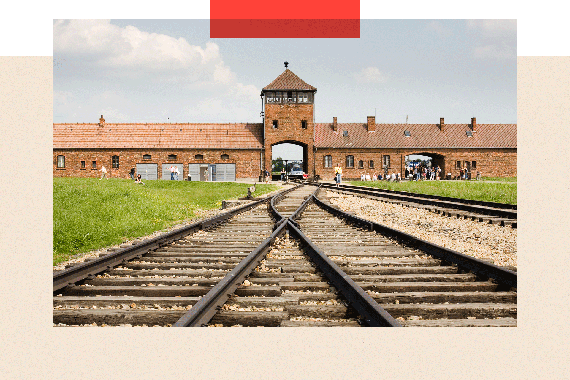 Entrance gates and railway lines at Birkenau, Auschwitz Concentration Camp in Poland