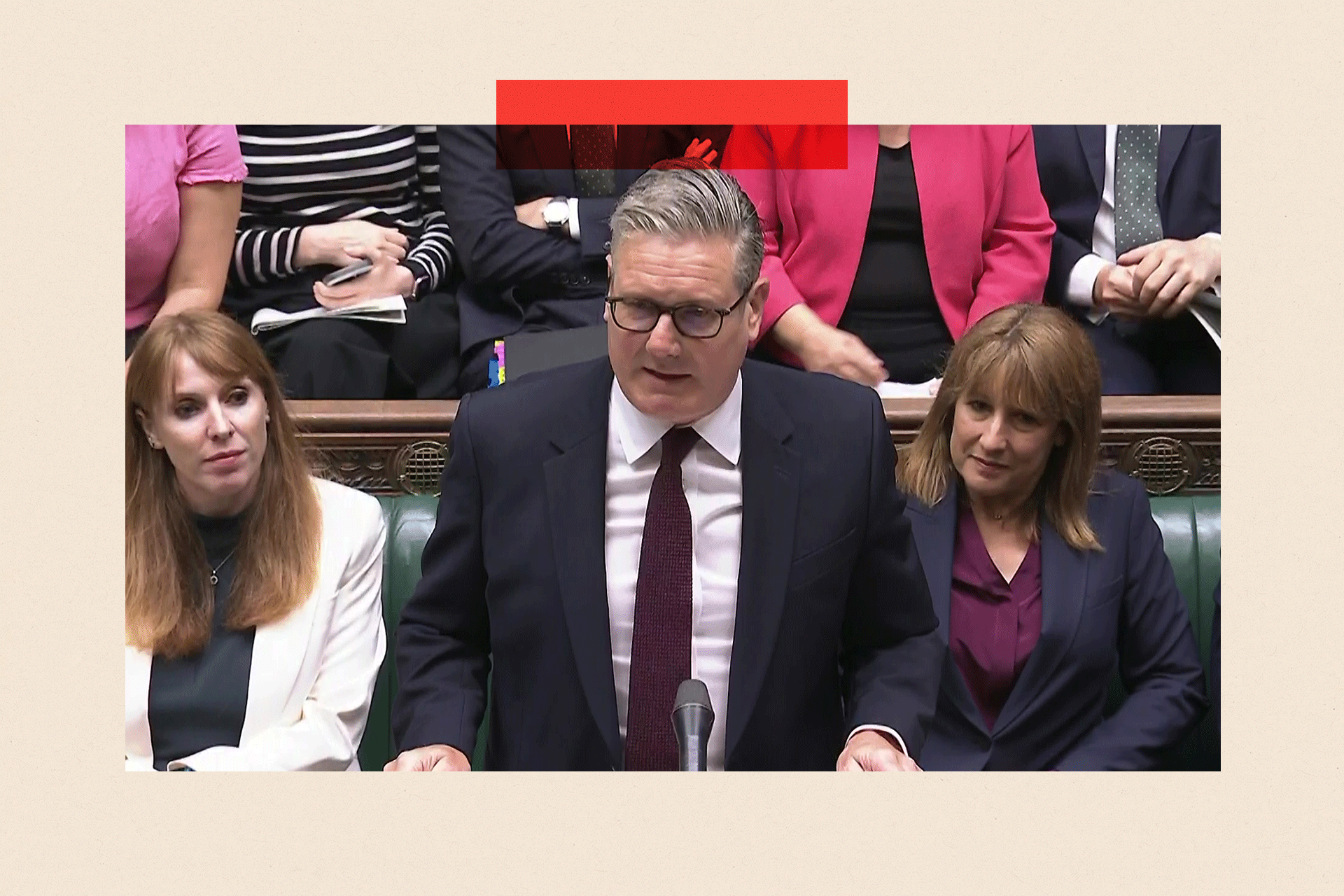 Screen grab of Angela Rayner and Rachel Reeves as they watch on as Prime Minister Sir Keir Starmer speaks during Prime Minister's Questions in the House of Commons