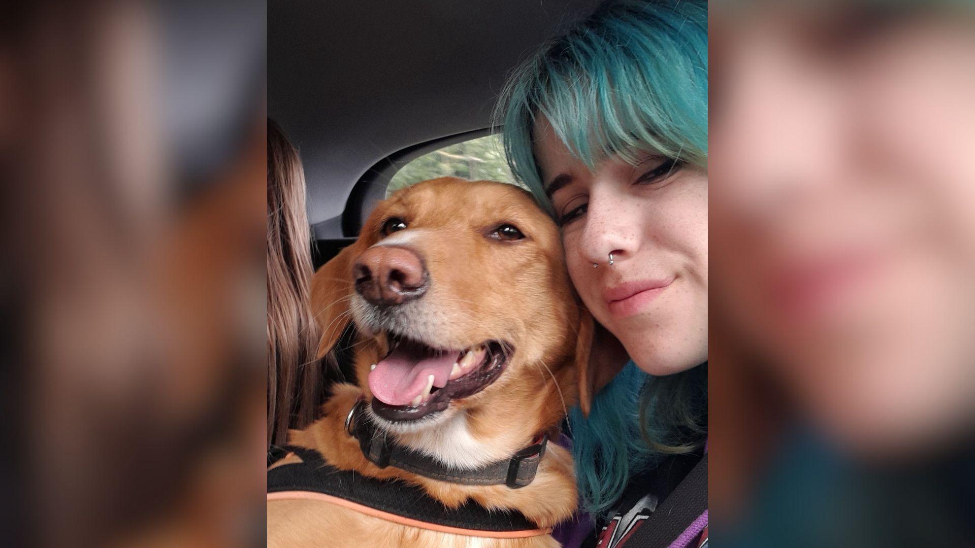 Elena Meadows taking a selfie with her dog Aggie.