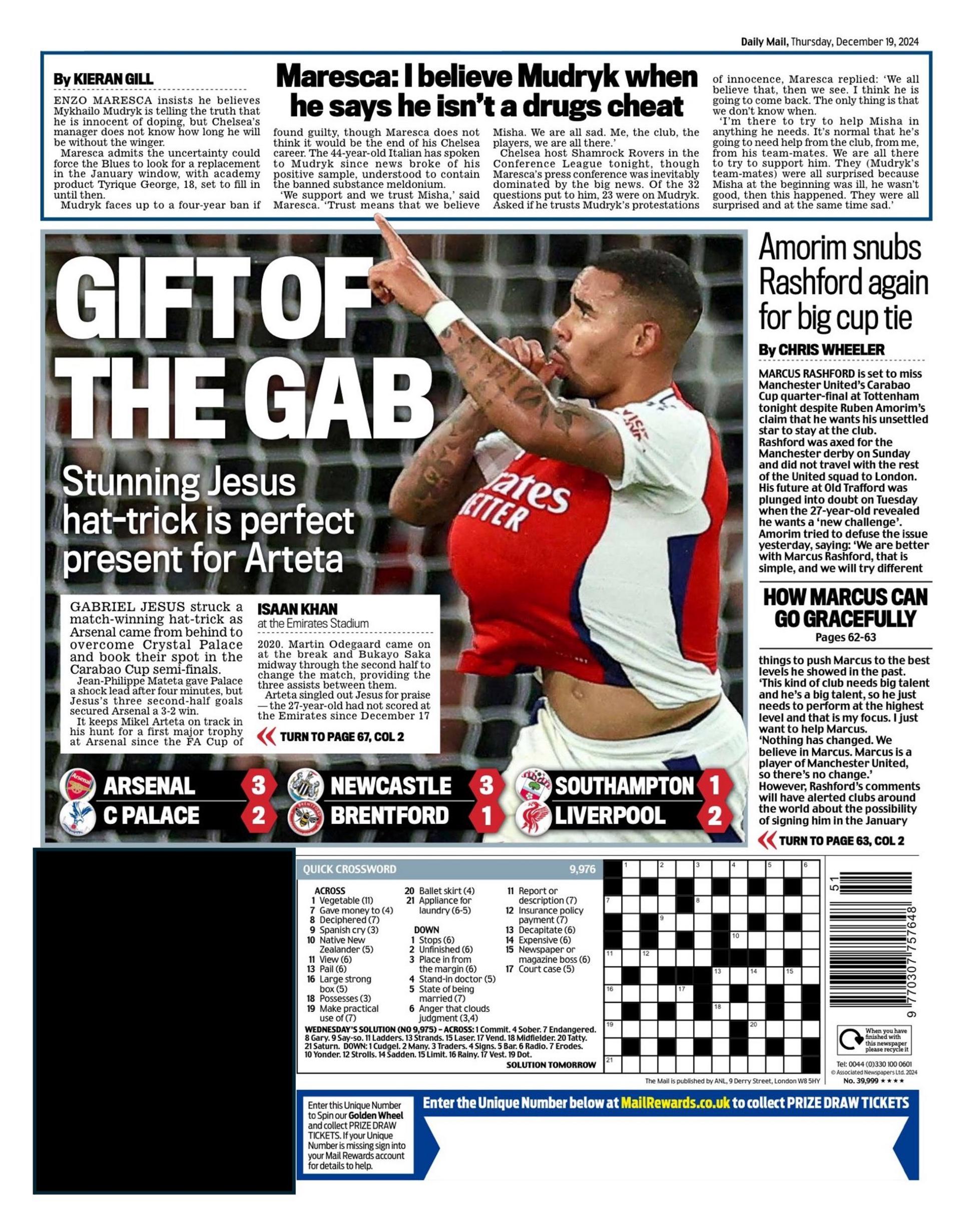 Back page of the Mail on 19 December