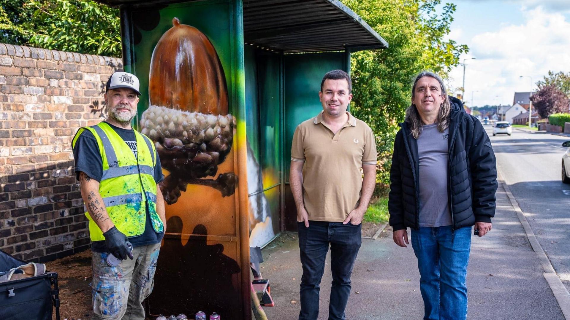 From left artist Wingy , Cllr Alex Farrell, and Nue founder Vic Brown. 