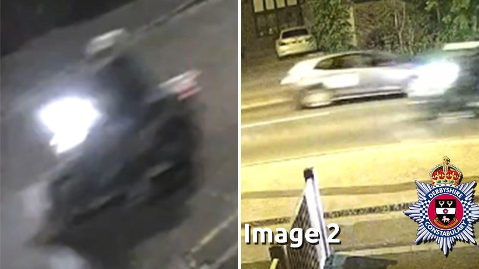 A composite of two CCTV stills of a moped and of travelling vehicles