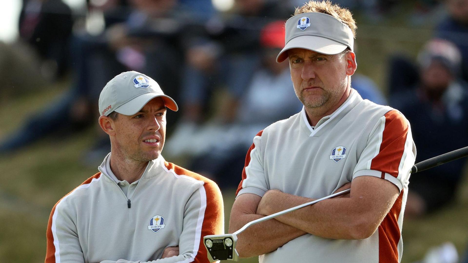 Rory McIlroy and Ian Poulter playing together at the 2021 Ryder Cup at Whistling Straits