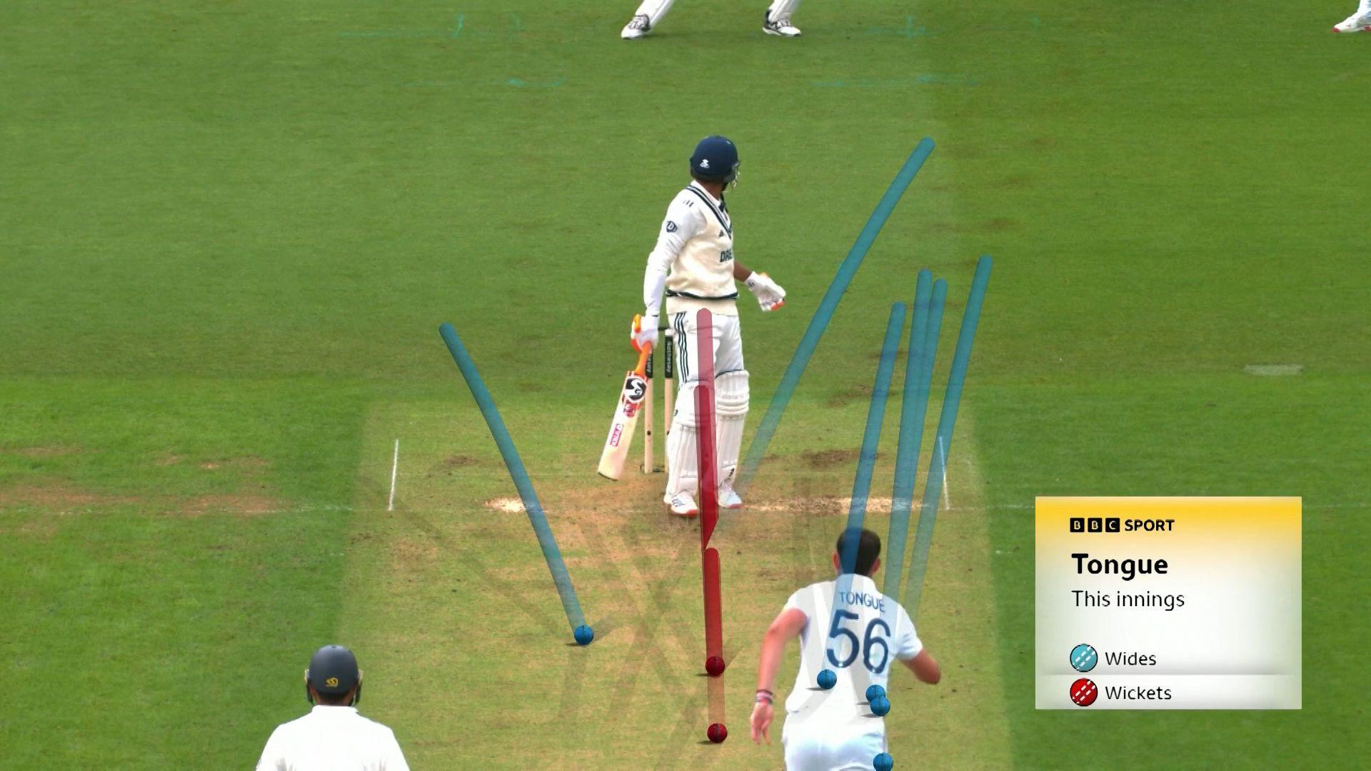 Josh Tongue's lines were erratic but then on the perfect line in the channel outside off-stump to remove Sai Sudharsan and Ravindra Jadeja