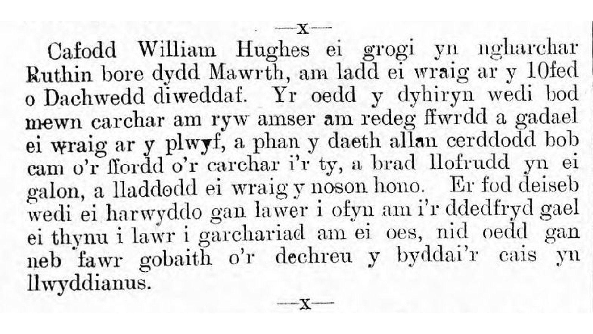 Adroddiad am ddienyddiad Williams Hughes o bapur Y Celt, 20 Chwefror 1903