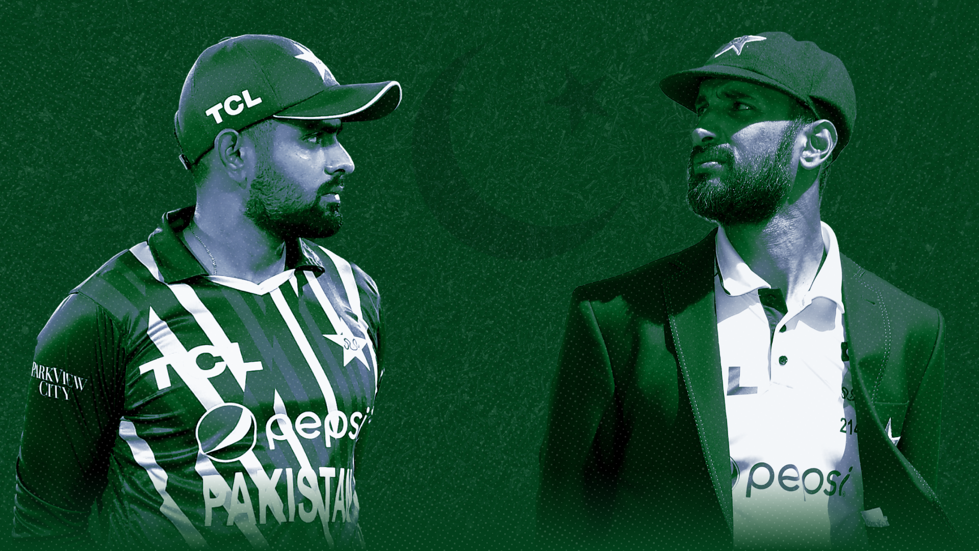 Graphic showing Babar Azam and Shan Masood