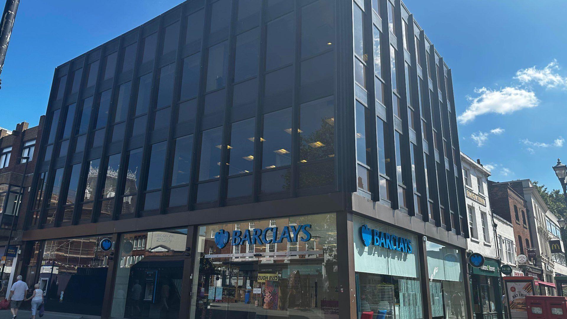 Barclays building on the corner of Lincoln High Street