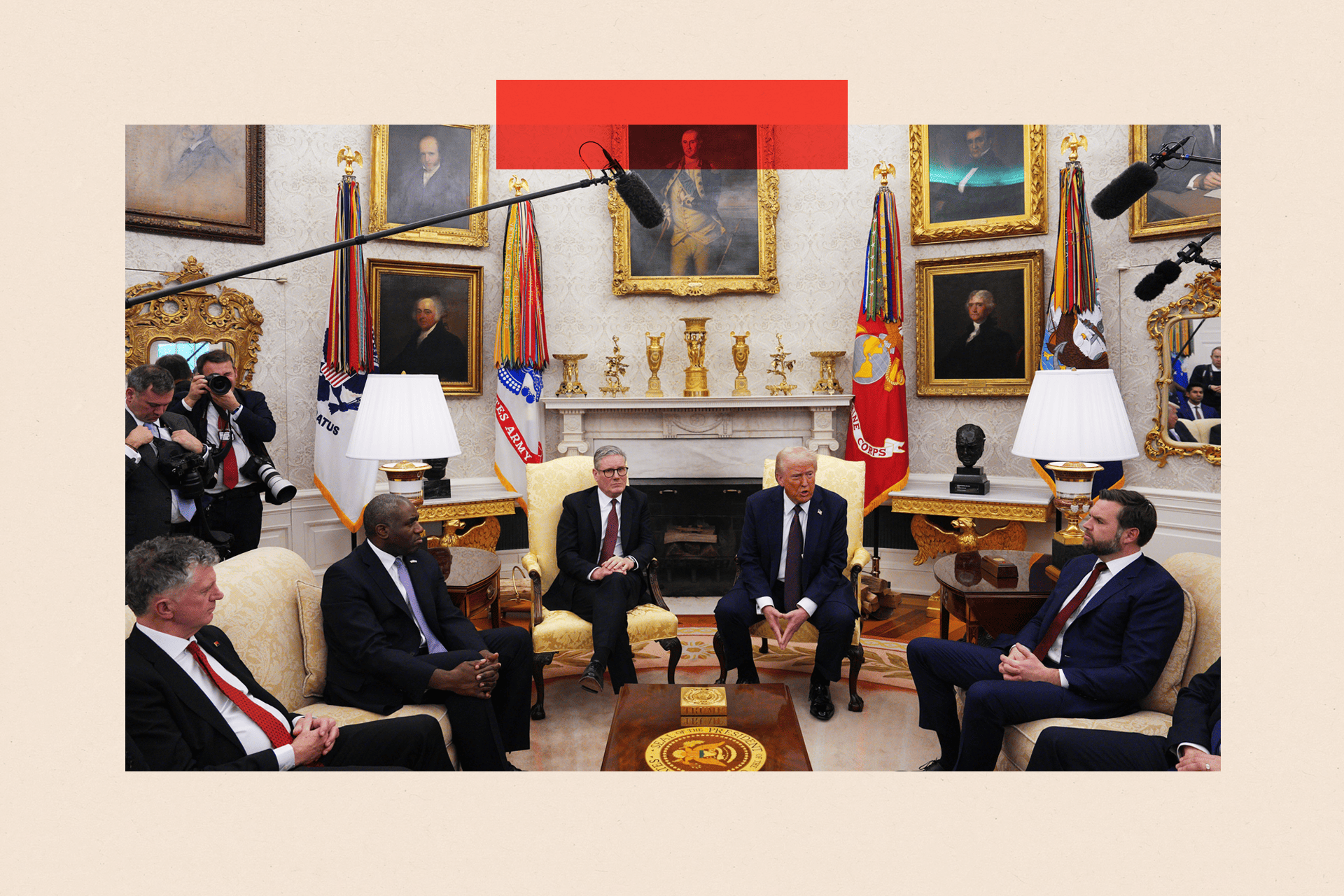 US President Donald Trump and US Vice President JD Vance meet with Prime Minister Sir Keir Starmer and UK Foreign Secretary David Lammy in the Oval Office at the White House in Washington DC