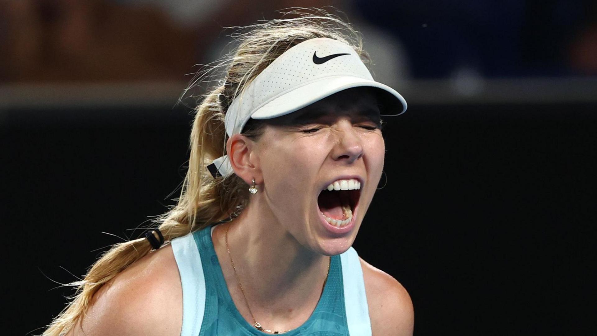 Katie Boulter screams in celebration during her Australian Open first-round match 