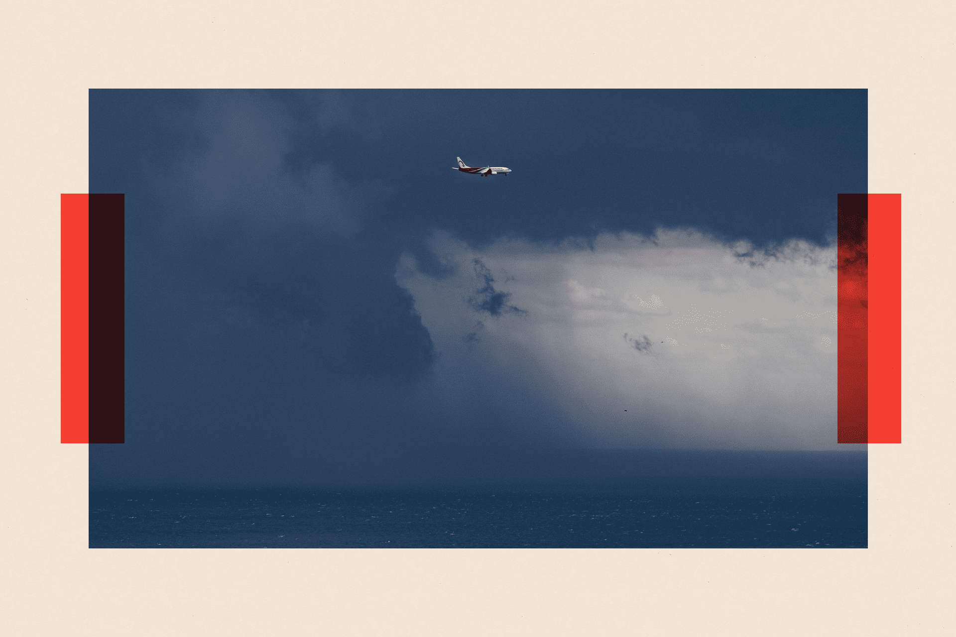 A plane flies over the Port of Barcelona