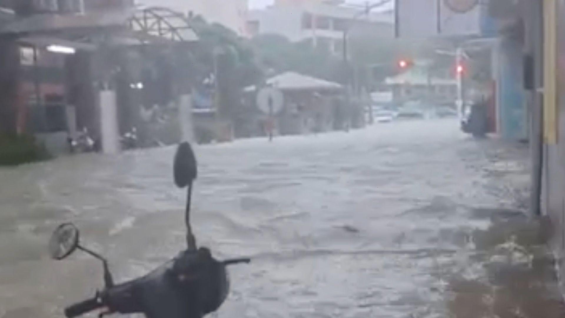 Heavily flooded street in Taiwan