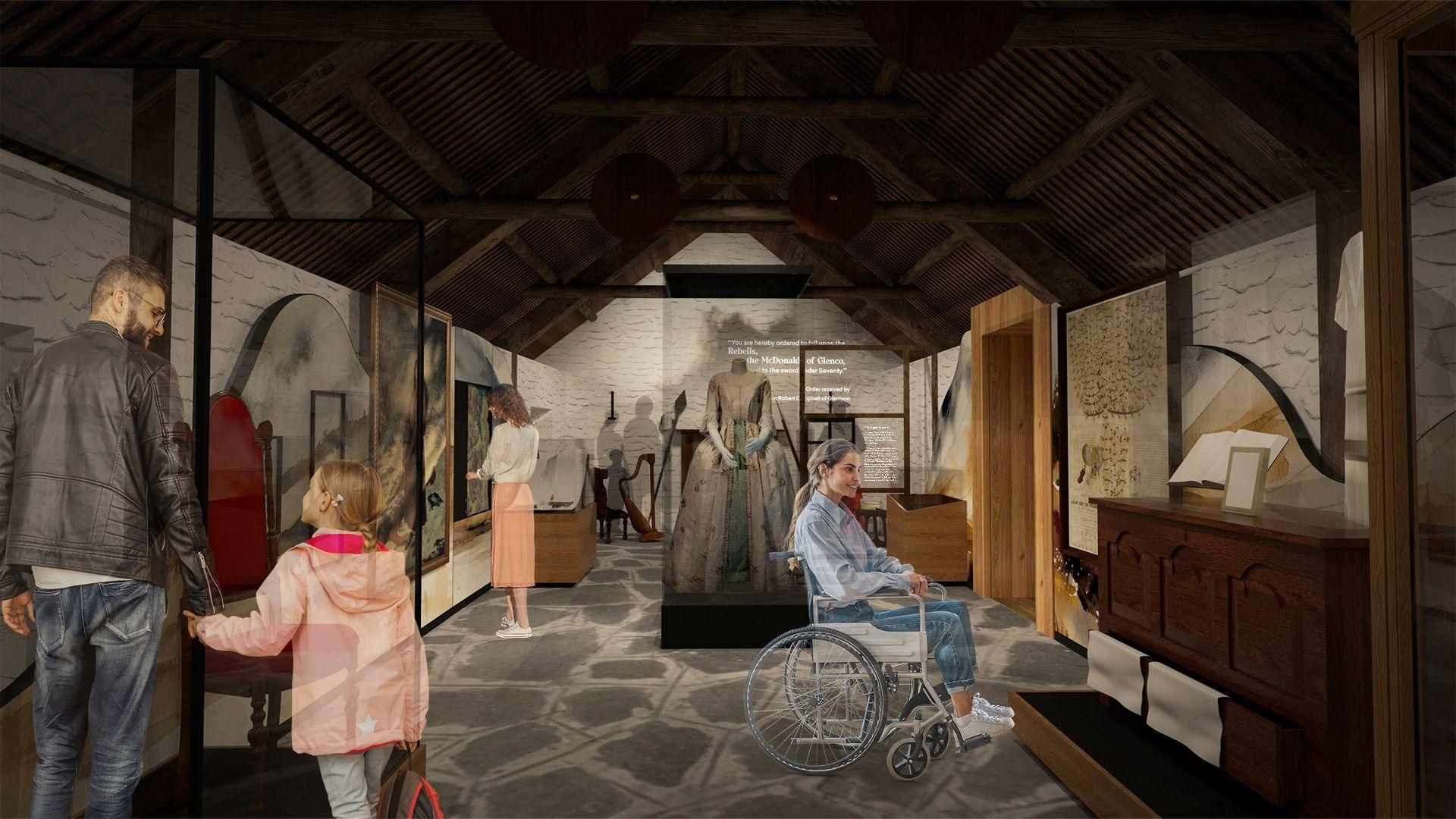 Ìomhaigh neach-ealain a' sealltainn cò ris a bhios Taigh-tasgaidh Dualchais Ghleann Comhann coltach nuair a bhios an obair ùrachaidh deiseil