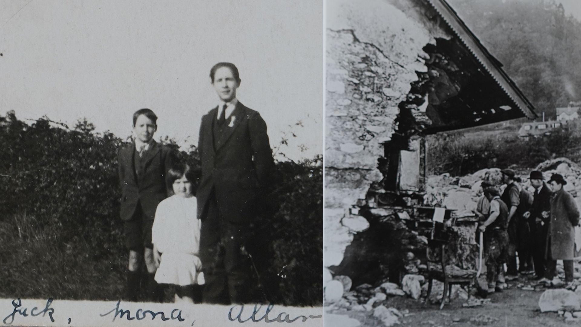 Difrod i dy, a llun o ddau frawd a chwaer