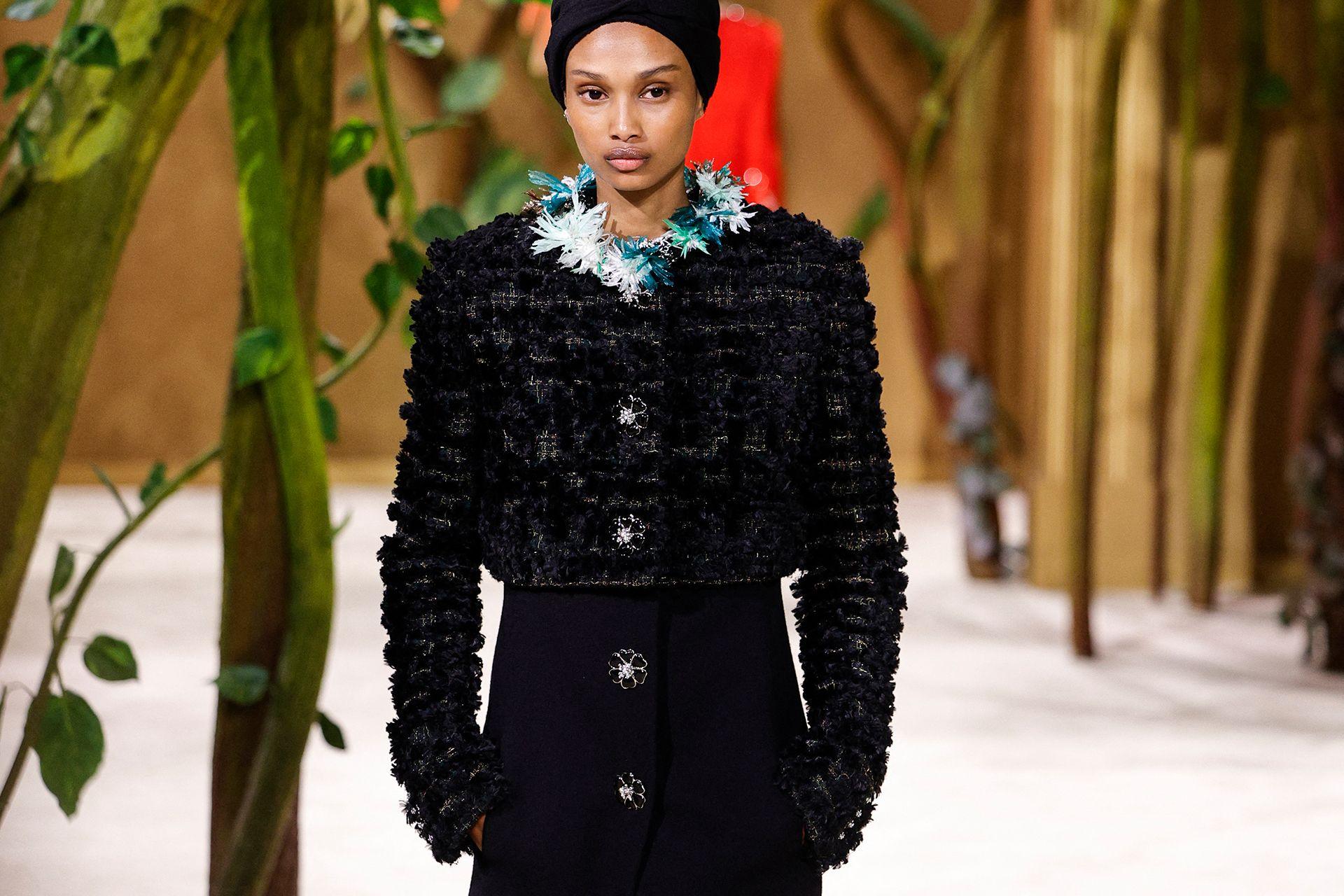 Somali-US model Ugbad Abdi presents a creation for Chanel for the Women Haute Couture Fall/Winter 2026-2027 collection as part of the Paris Fashion Week, in Paris, on July 7, 2026.