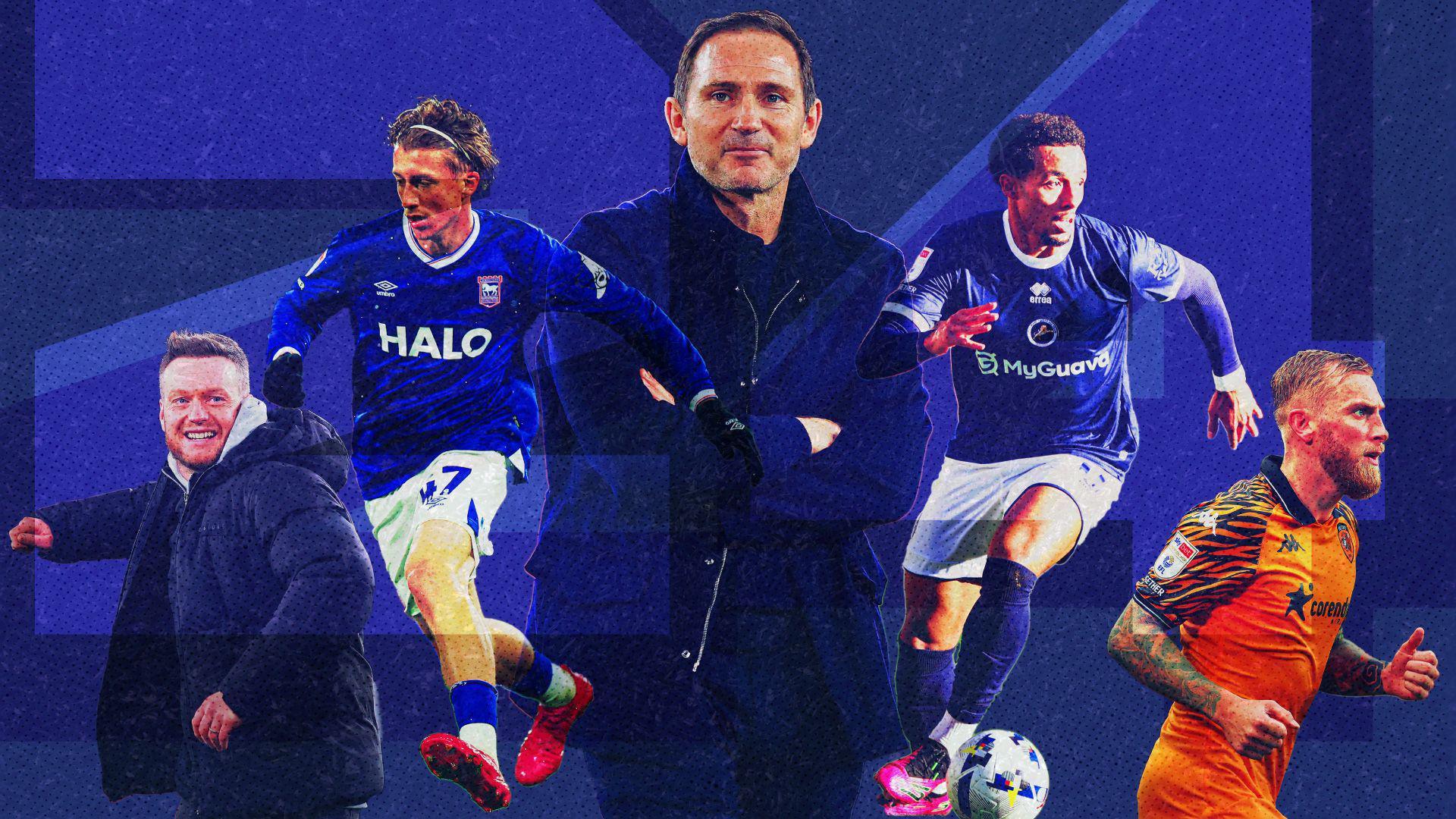  Middlesbrough boss Kim Hellberg, Ipswich forward Jack Clarke, Coventry manager Frank Lampard, Millwall winger Femi Azeez and Hull striker Oli McBurnie